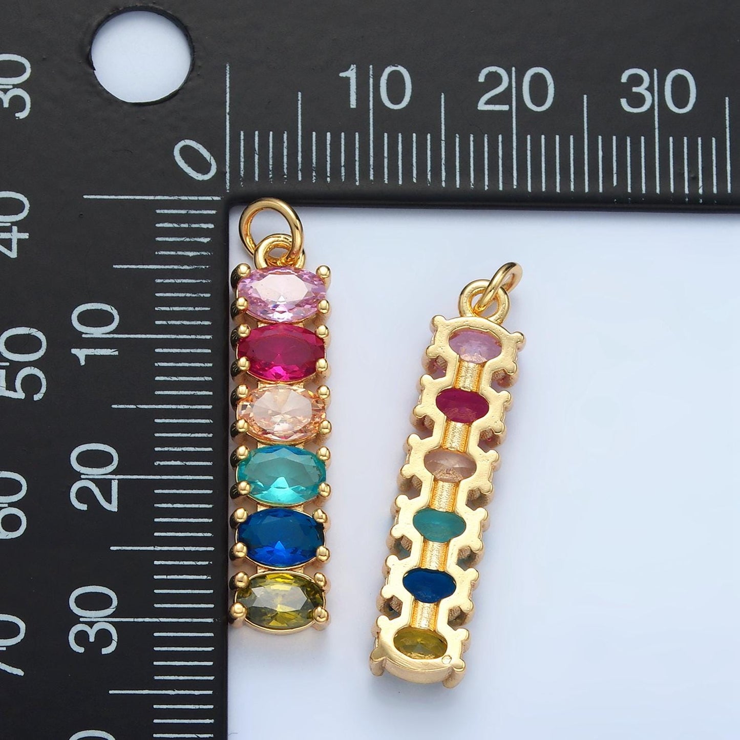 Clear & Multicolor 30mm Oval Linear Gold Filled Charm | M-047 M-046