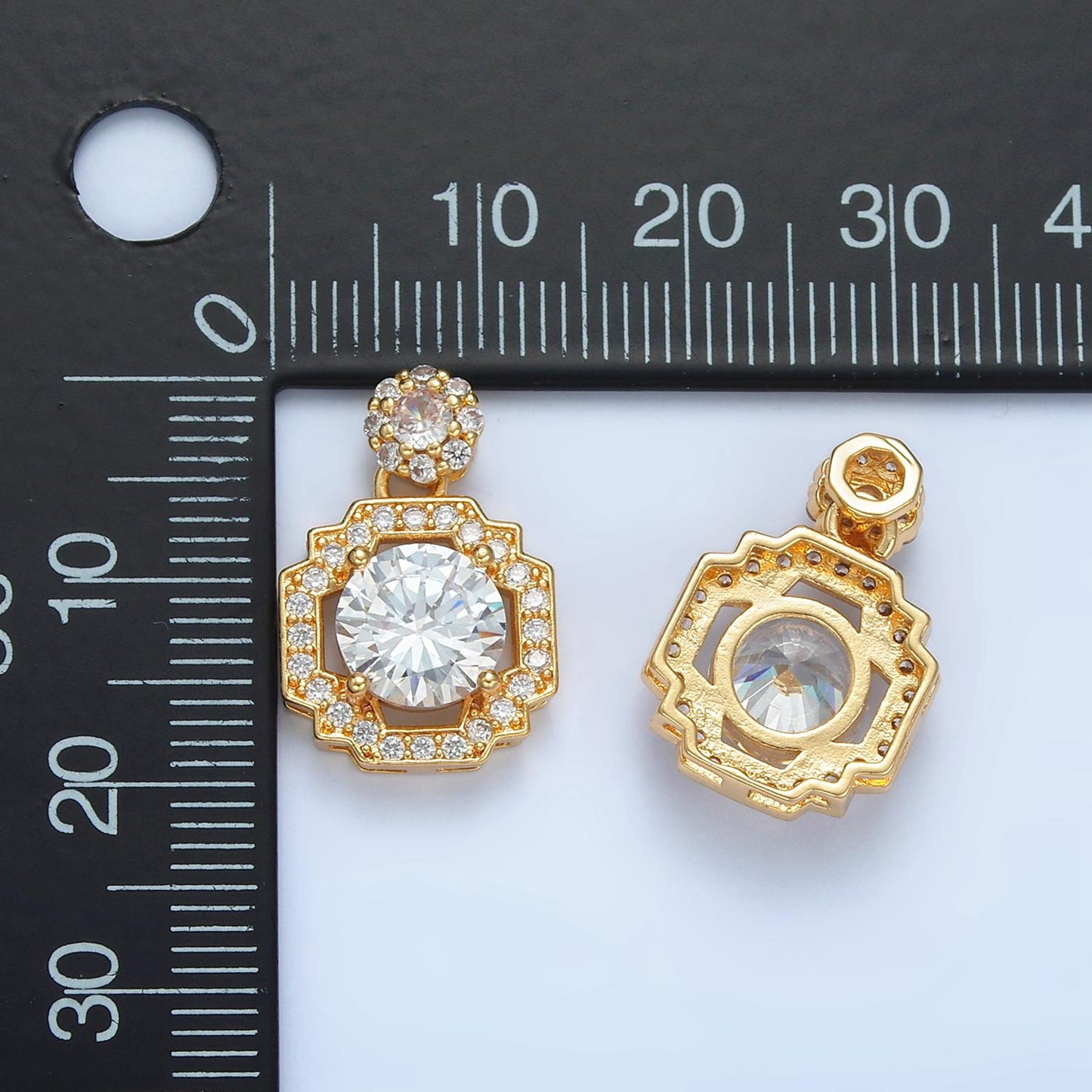 Open Geometric Square Micro Paved CZ, 24K Gold Filled Pendant | AA-893