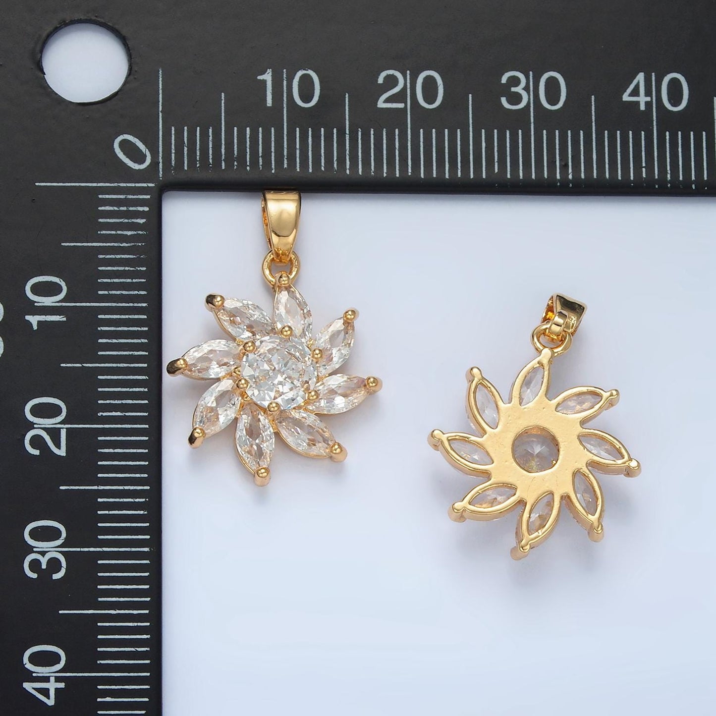 Twirled Flower Marquise CZ, 24K Gold Filled Floral Pendant | AA-874