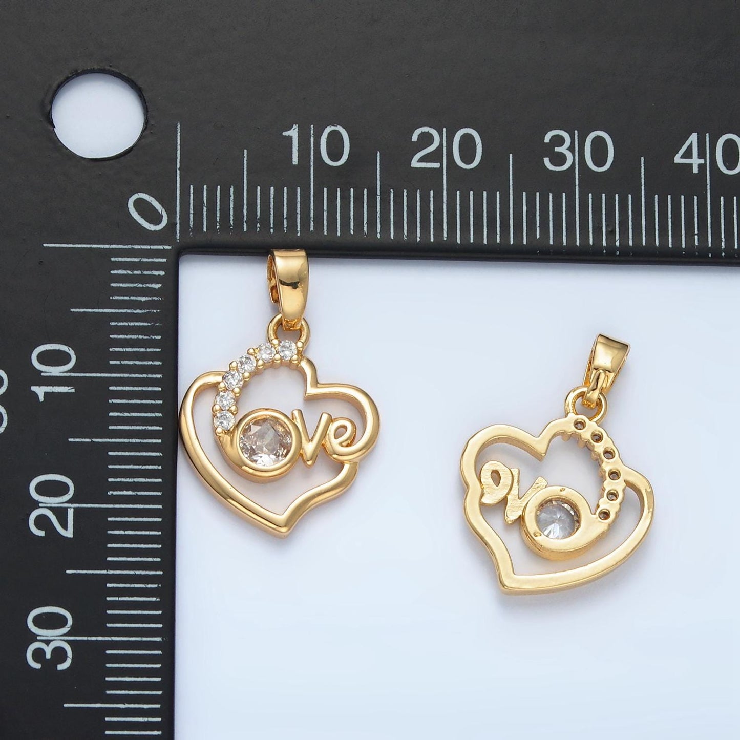 Double Heart Micro Paved CZ Love Script, Gold Filled Pendant | AA-875