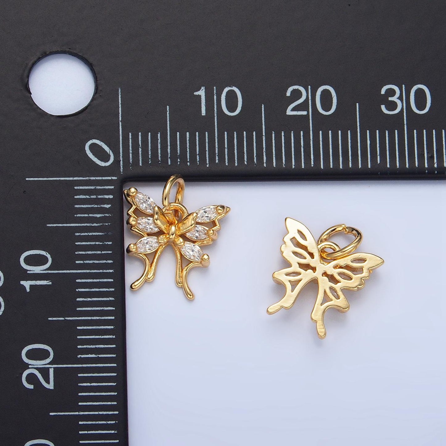 Open Y2K Marquise CZ Butterfly, 24K Gold Filled Animal Charm | X-711