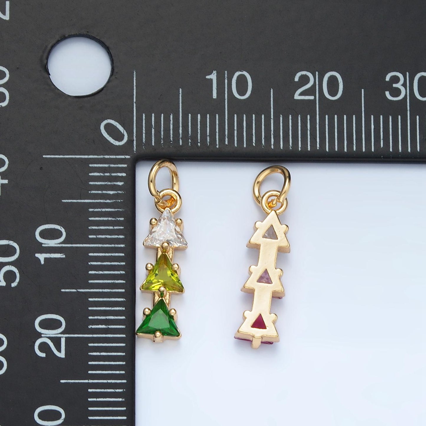 Mini Triple Triangle Charms 14k Gold Filled Cluster cz Charms Colorful Geometric Charm Finding for Bracelet Necklace Earring Making AG896