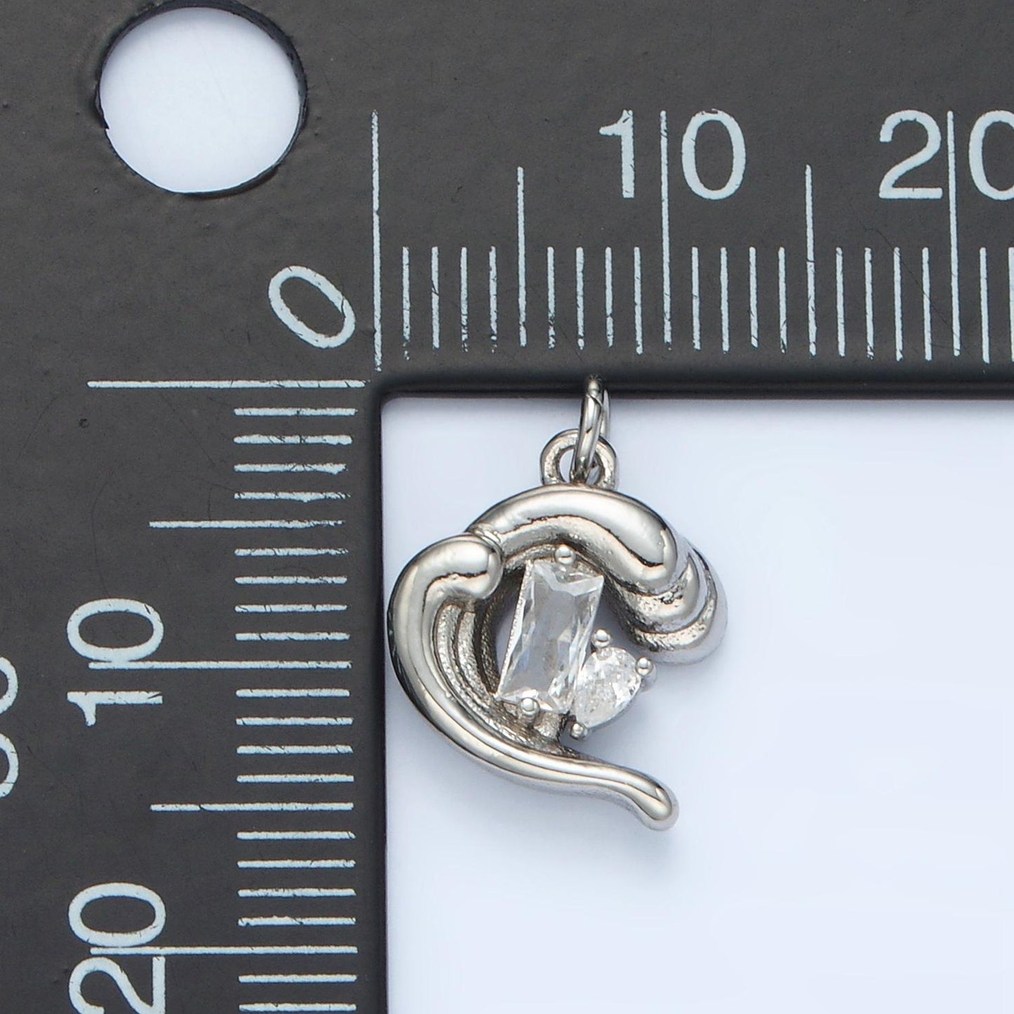 3D Tidal Wave w/ Geometric CZ Gold Filled Ocean Charm in Gold & Silver | E-606