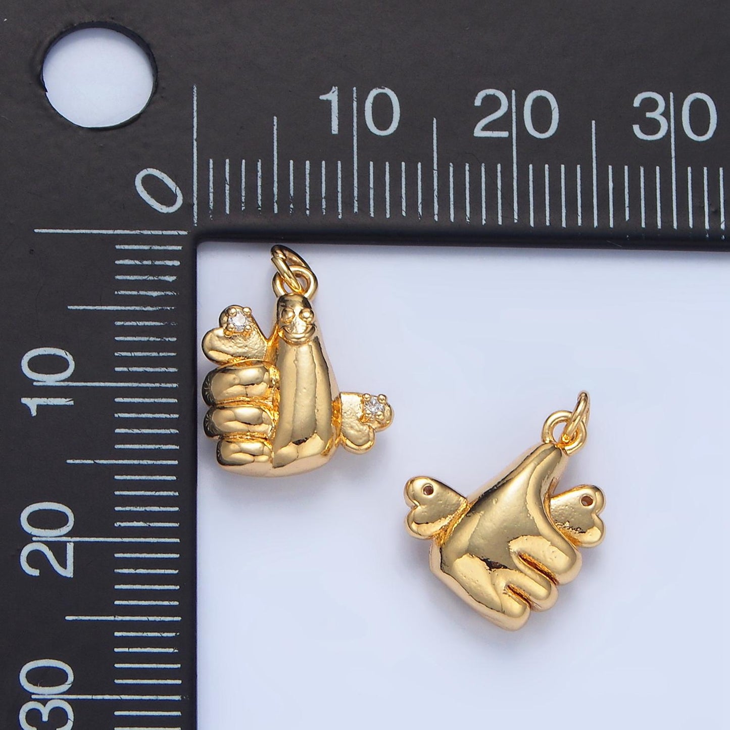 CZ Smile Face Thumbs Up Hand Gesture 24k Gold Filled Charm | X-850