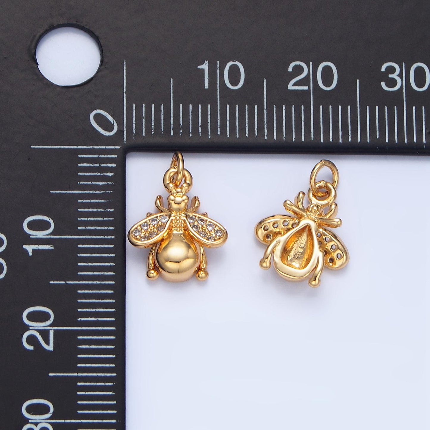 CZ Micro Paved Bee Flying Insect Animal 24k Gold Filled Charm | X-874