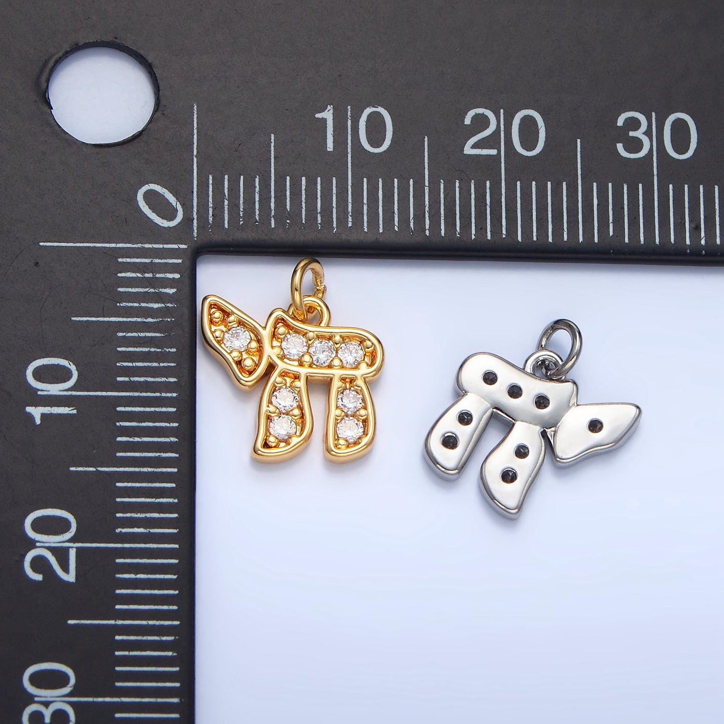 Mini Gold Chai Hebrew Script Jewish Pendant in Gold & Silver Cubic Zirconia Charm | X624