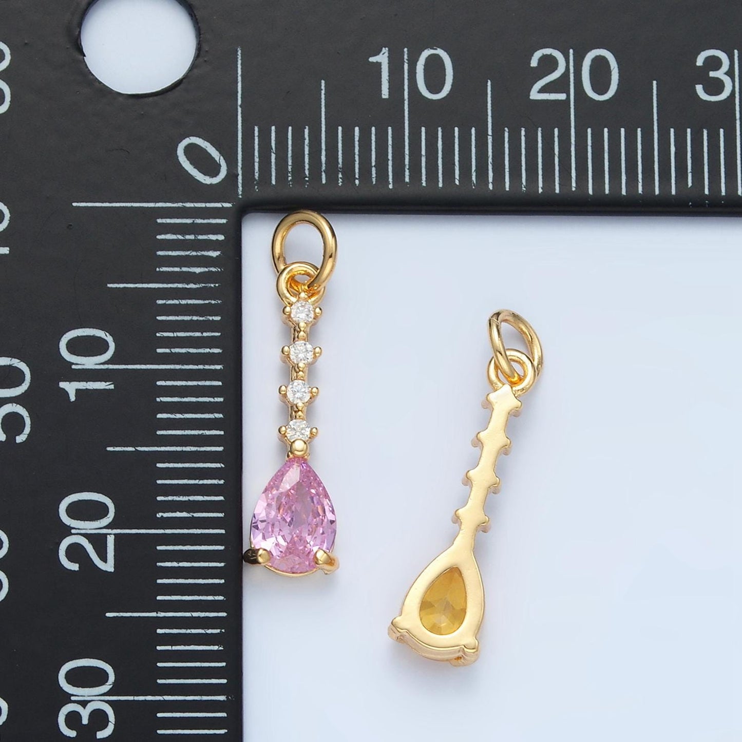 Pink, Yellow & Clear CZ Teardrop Linear Charm | X557-X558