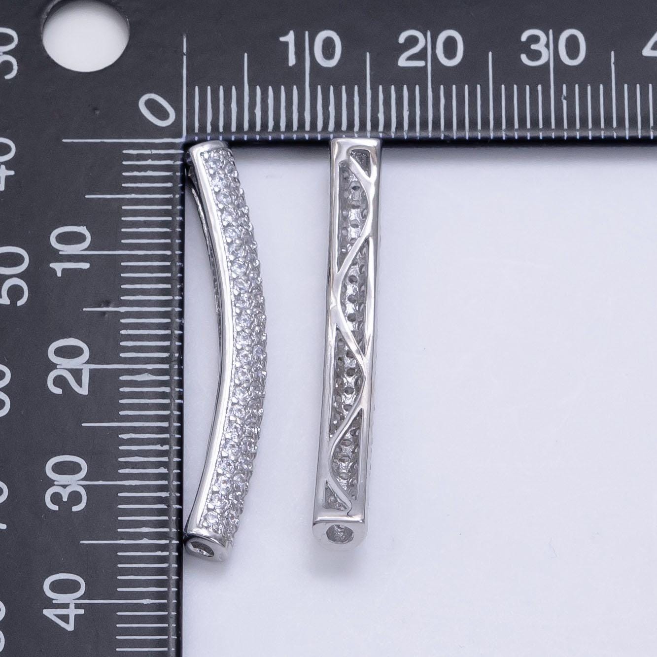 Micro Paved Clear CZ Curved White Gold Bar | B-633