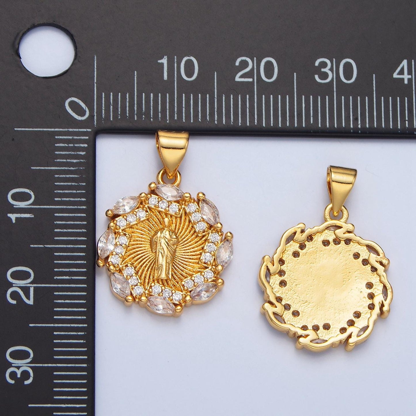 Spin Sunburst CZ Saint Jude, 24K Gold Filled Religious Charm | AA-899