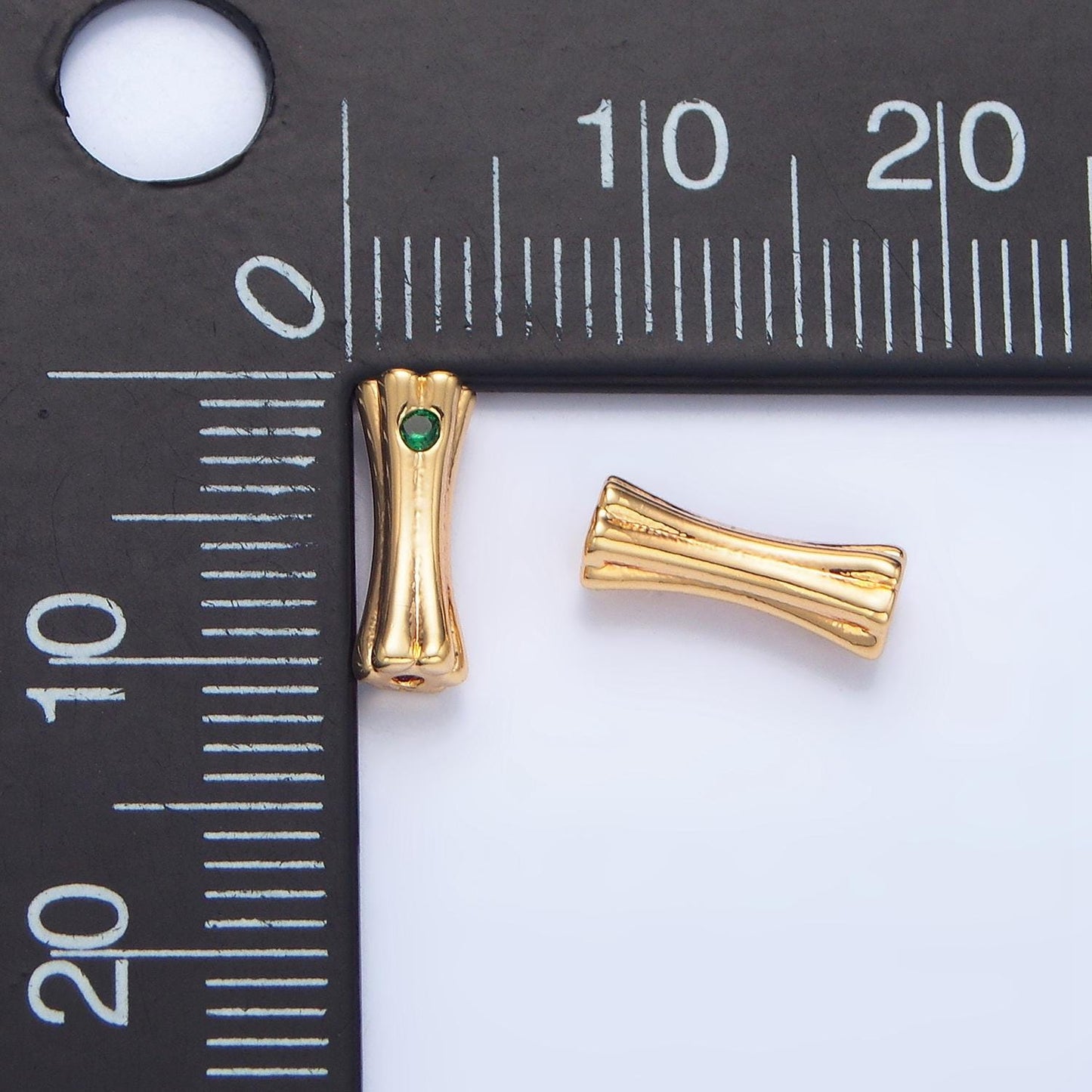18K Gold Filled Tube Spacer Beads Dainty Tube Spacer Beads with Green CZ for DIY Jewelry Making Supply B040
