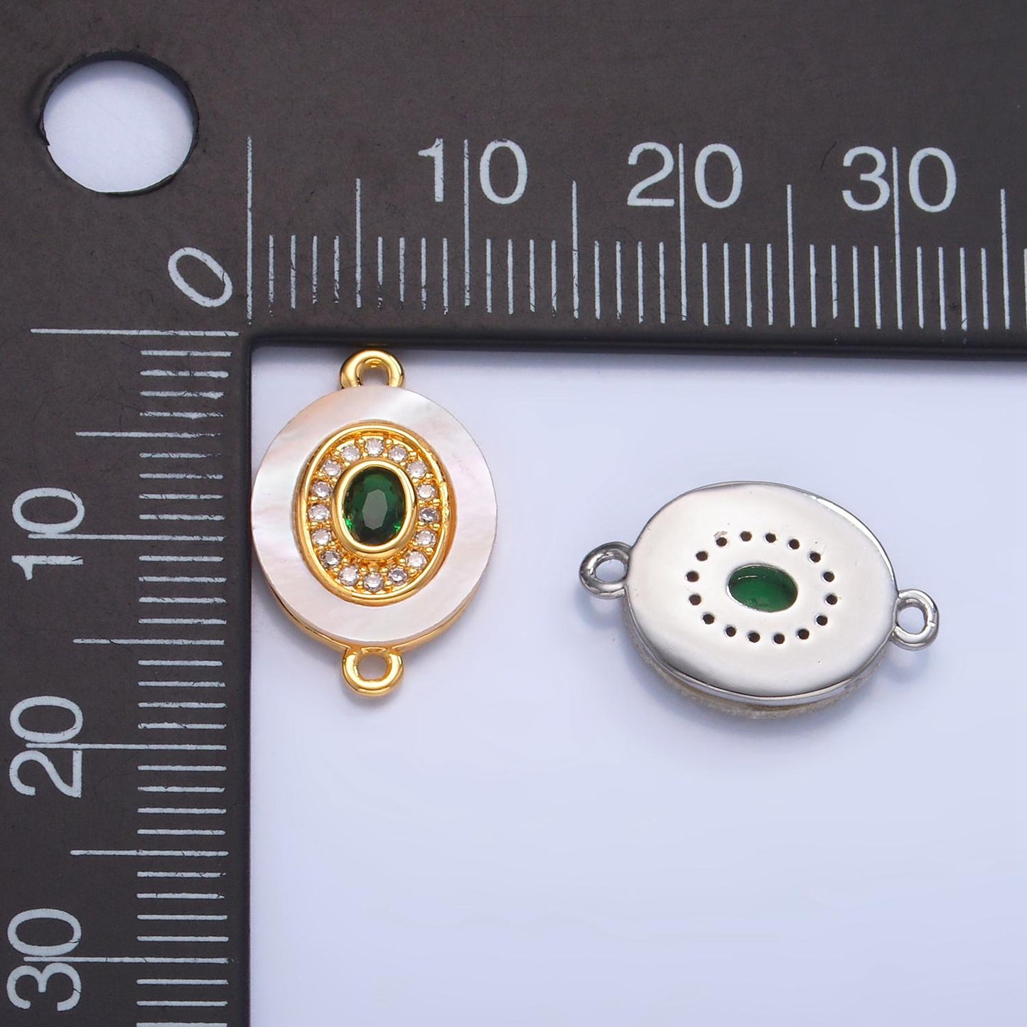 Colorful CZ Evil Eye Freshwater Pearl Gold Bezel Connector, Evil Eye Oval Shaped Gold Filled Double Bail Link Connector | F823