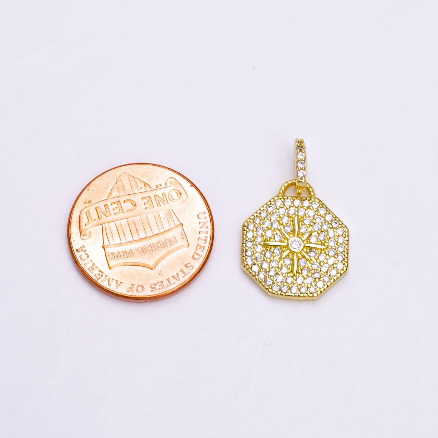 14K Gold Filled 21mm North Star Clear CZ Micro Paved Hexagonal Pendant | AA742