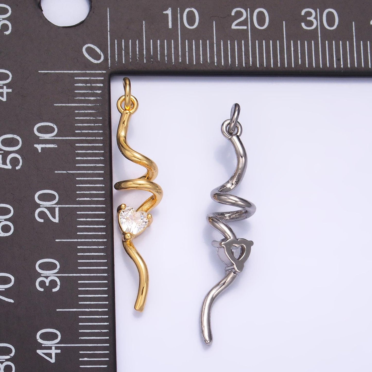 Heart CZ Minimalist Geometric Spiral Swirl 24K Gold Filled Snake Charm in Gold & Silver | W-213