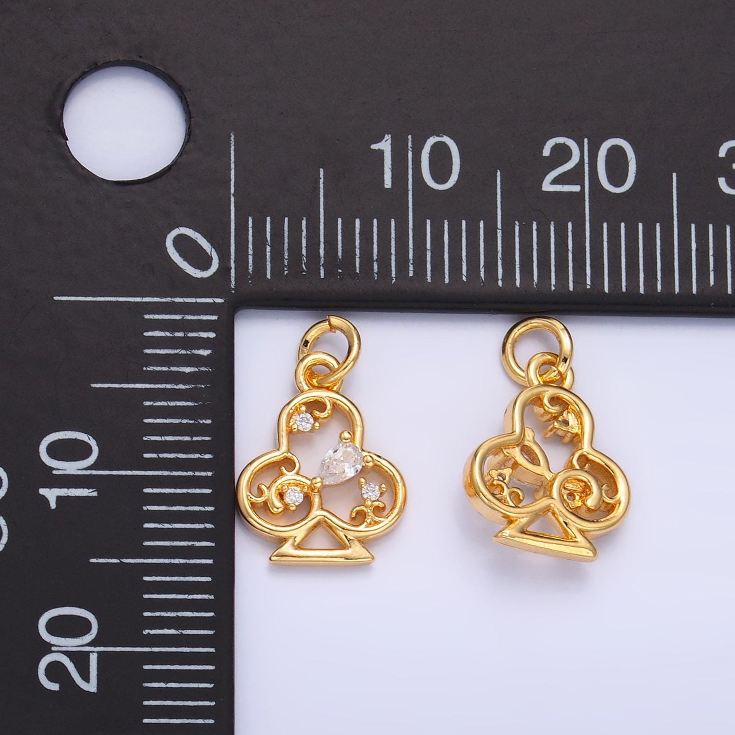 Mini Club Charm in 24K Gold Filled Charm Small Cz Swirl Club Poker Card Monogram Pendant Charm W210