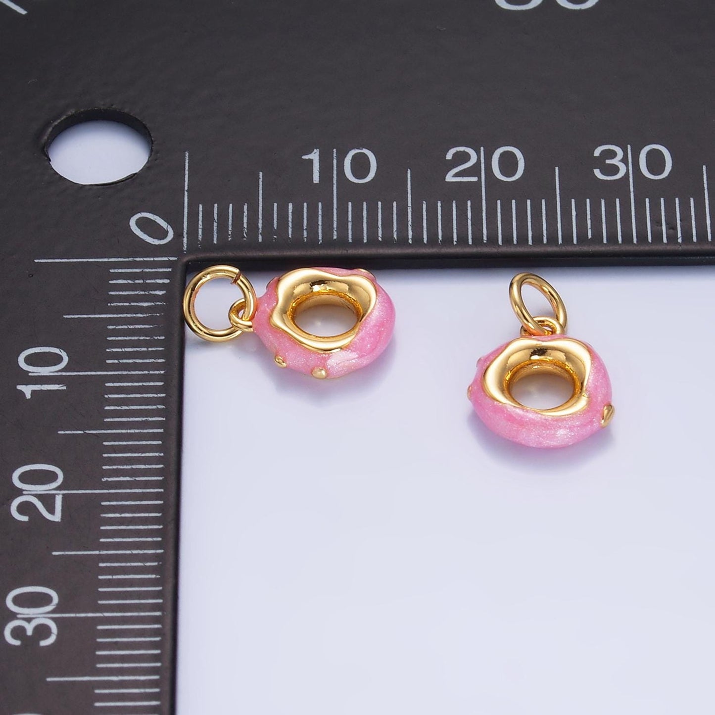 Pink Enamel 24K Gold Filled Donut Food Charm | W-118
