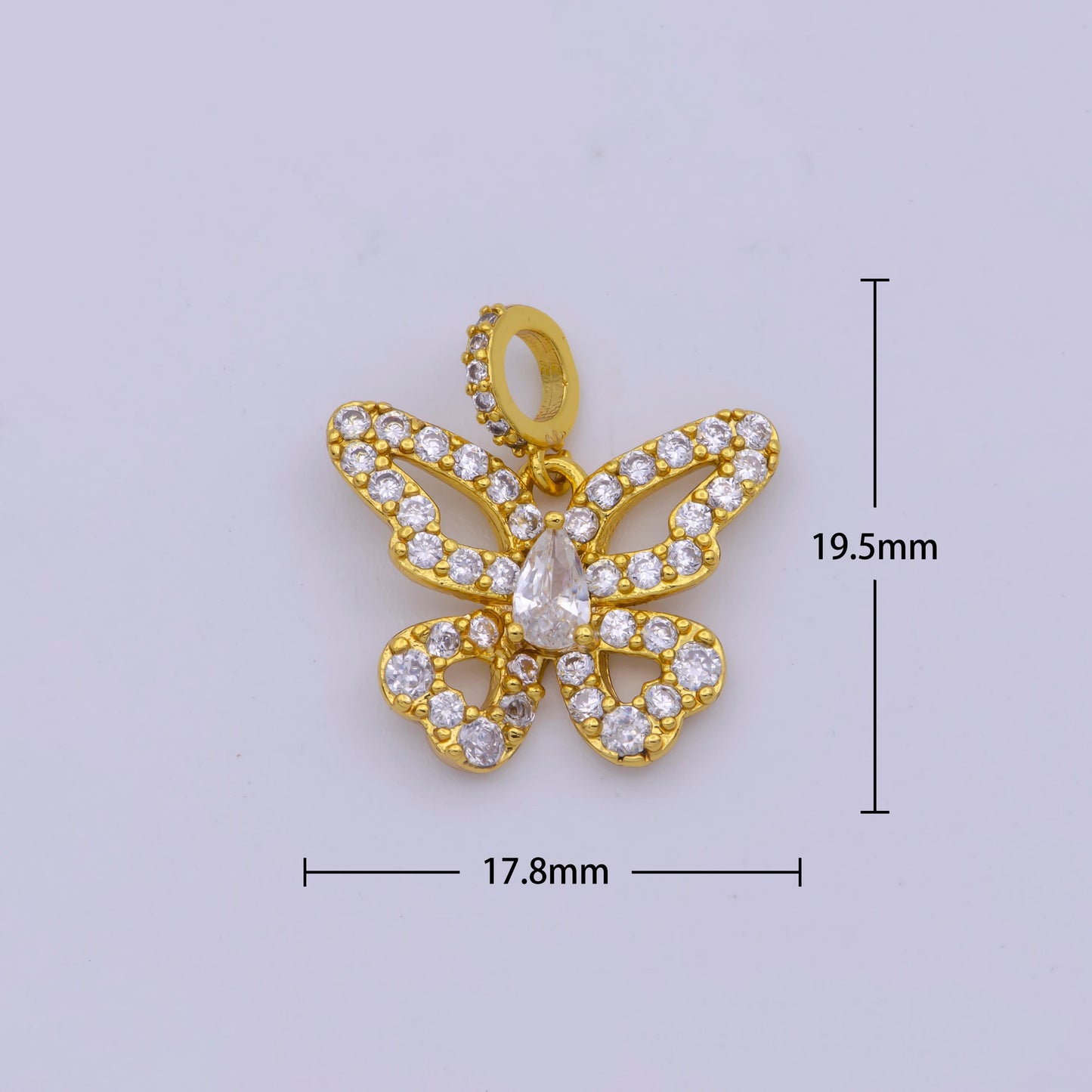 1pc 24k Gold Micro Pave butterfly Charm, Cubic Zirconia Mariposa Pendant Charm, For DIY Jewelry I330