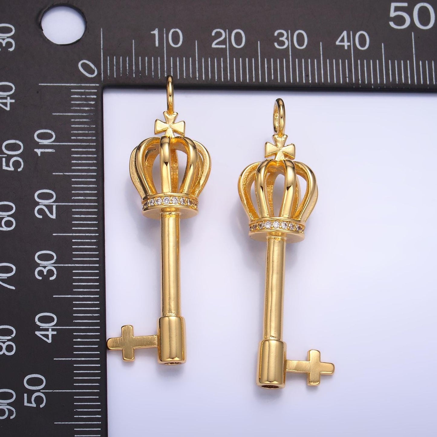 Holy Priest Cross Key 24K Gold Filled CZ Religious Pendant | W-214