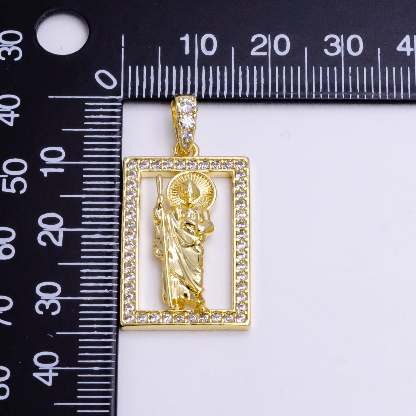 Dainty Saint Jewelry Micro Pave Saint Jude Charm Catholic Religious Medallion Gold Pendant | AA502