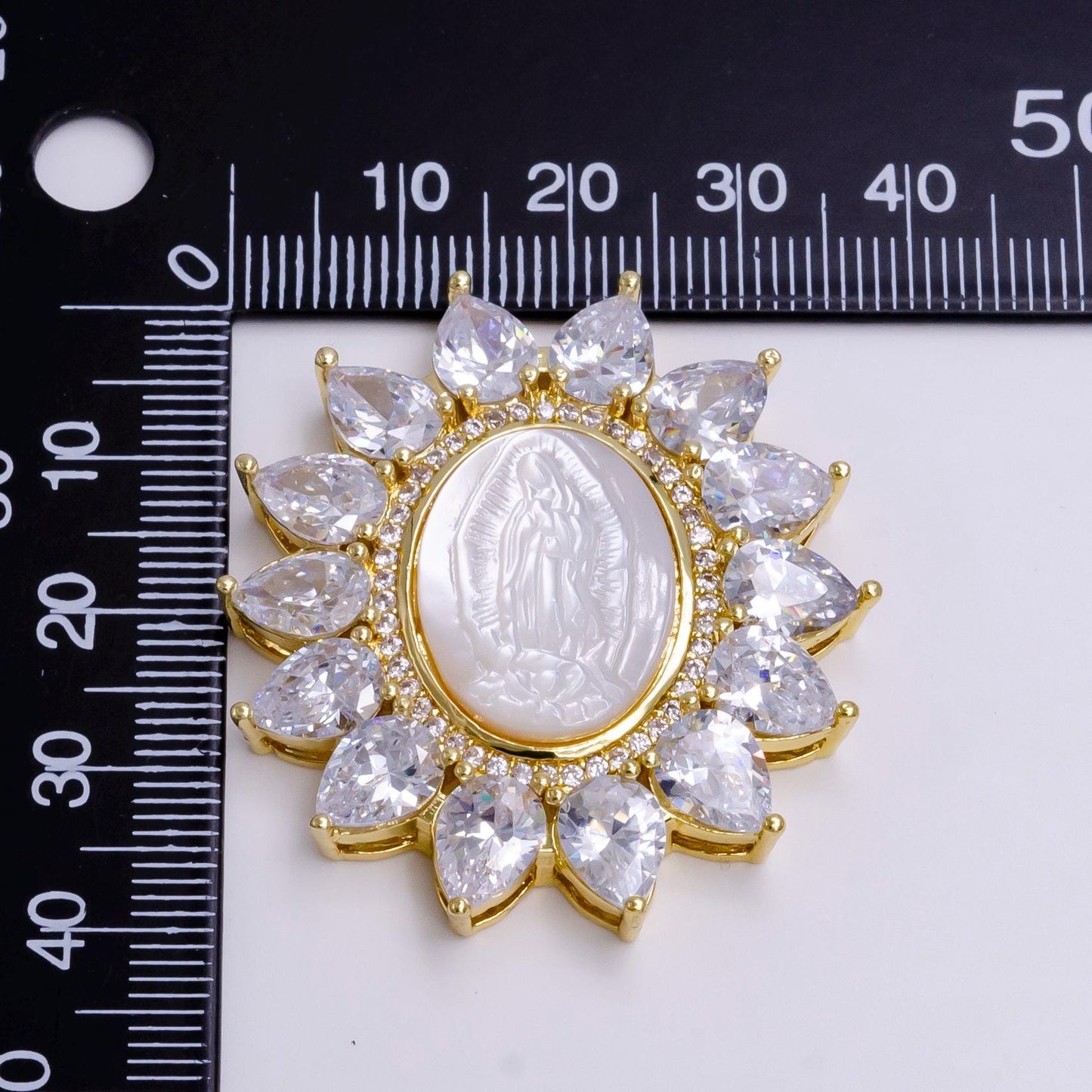 Sun Flower Gold Filled Virgin Mary Pendant Pearl Lady Guadalupe Medallion Charm Necklace Clear Cubic Micro Pave Cz for Religious jewelry