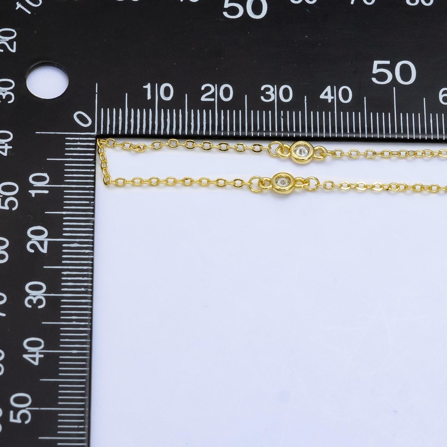 24K Gold Filled CZ Satellites Chain by Yard, Wholesale Gold Station Chain CZ Bezel Cut Chain for Jewelry Making | ROLL-1531