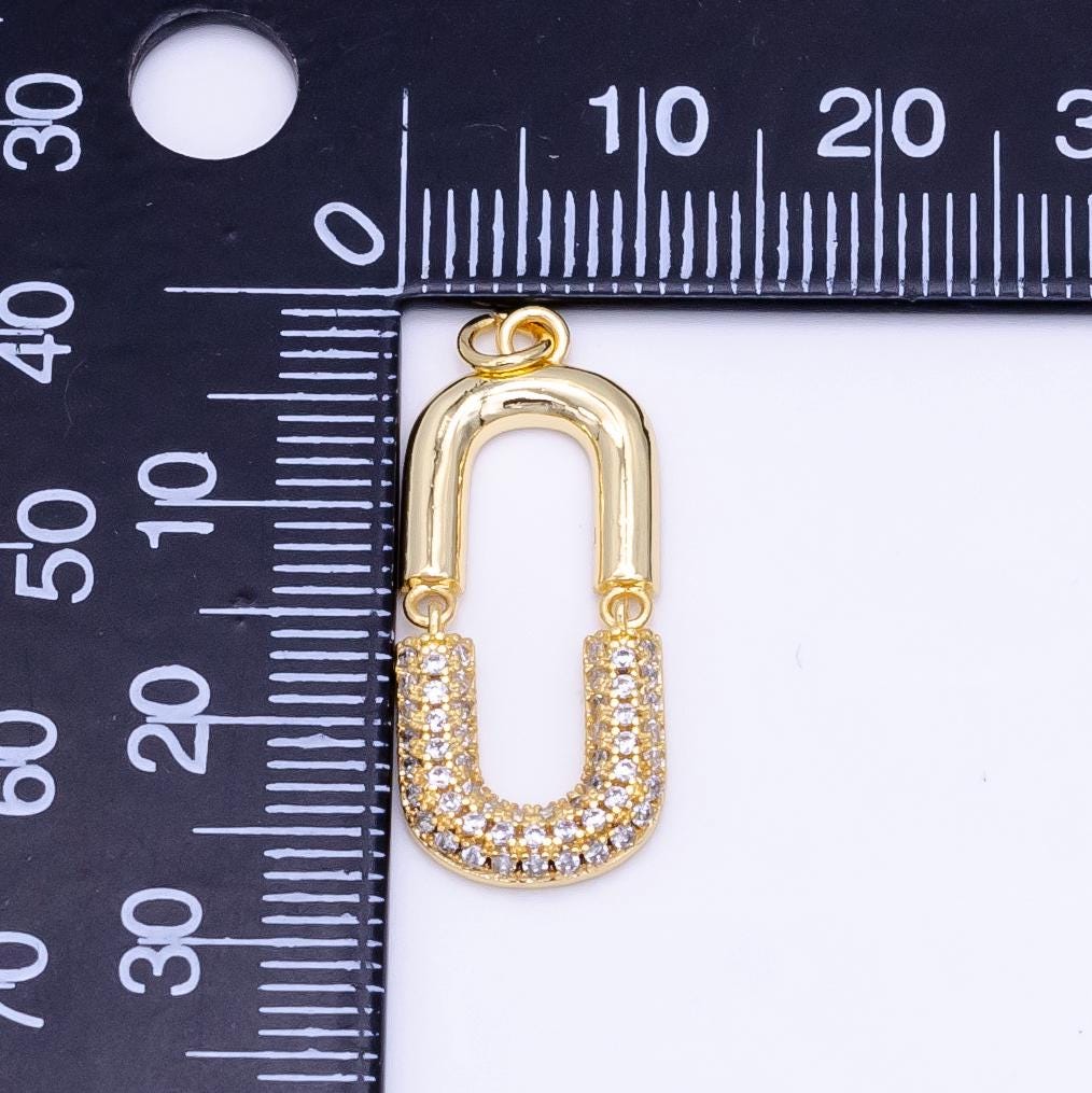 24K Gold Filled Micro Paved CZ Oblong Chain Link Charm | M137
