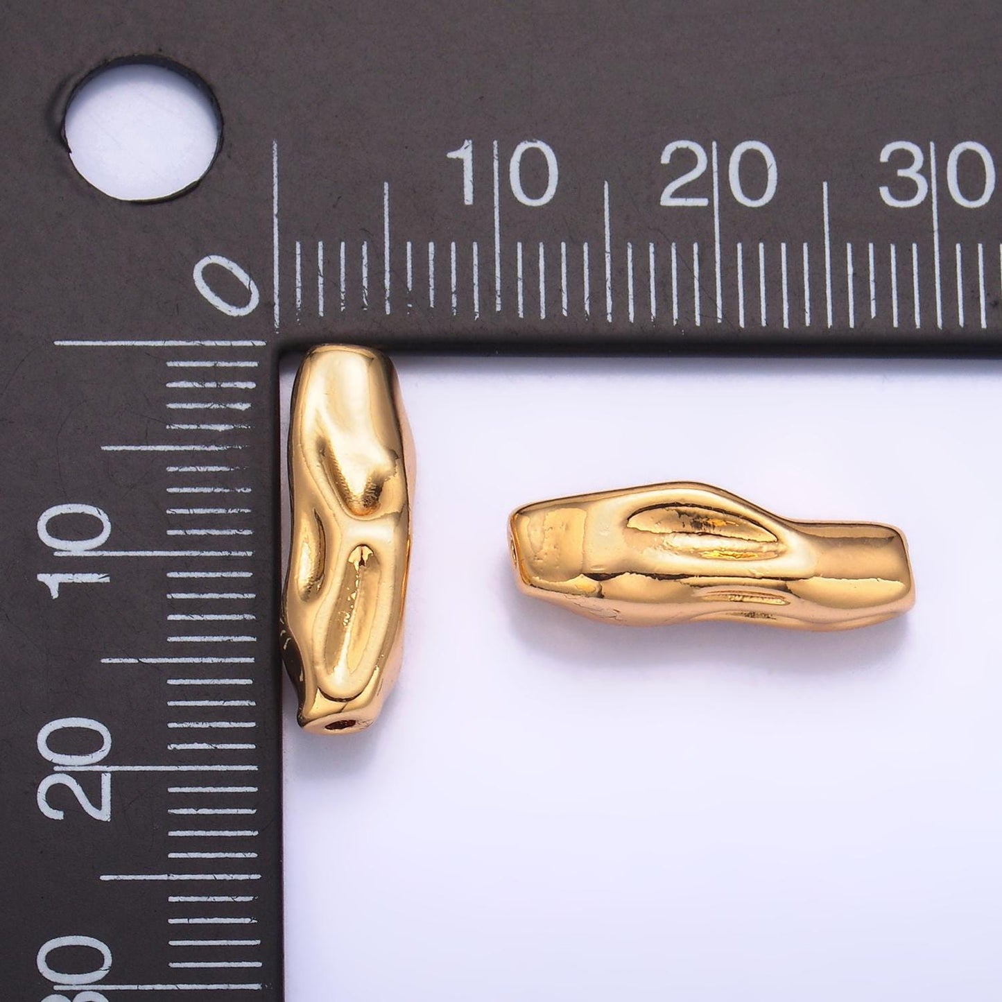 Short Abstract Tube Spacer Beads Hammered Gold Small Hole for Bracelet Component B165