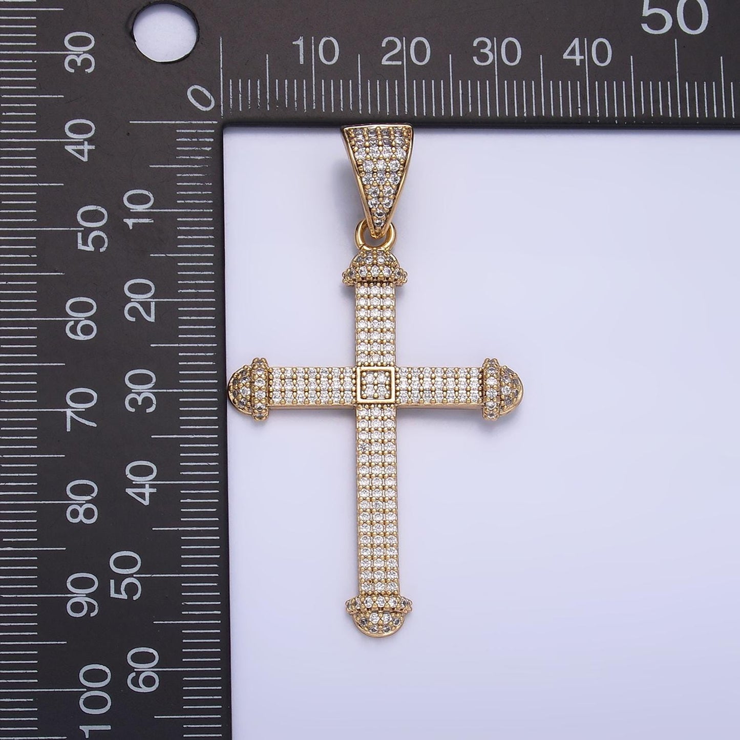 Big Iced Long Gold Cross Pendant 14k Gold Filled Cross CZ Charm for Statement Religious Jewelry Necklace Pendant AA1063