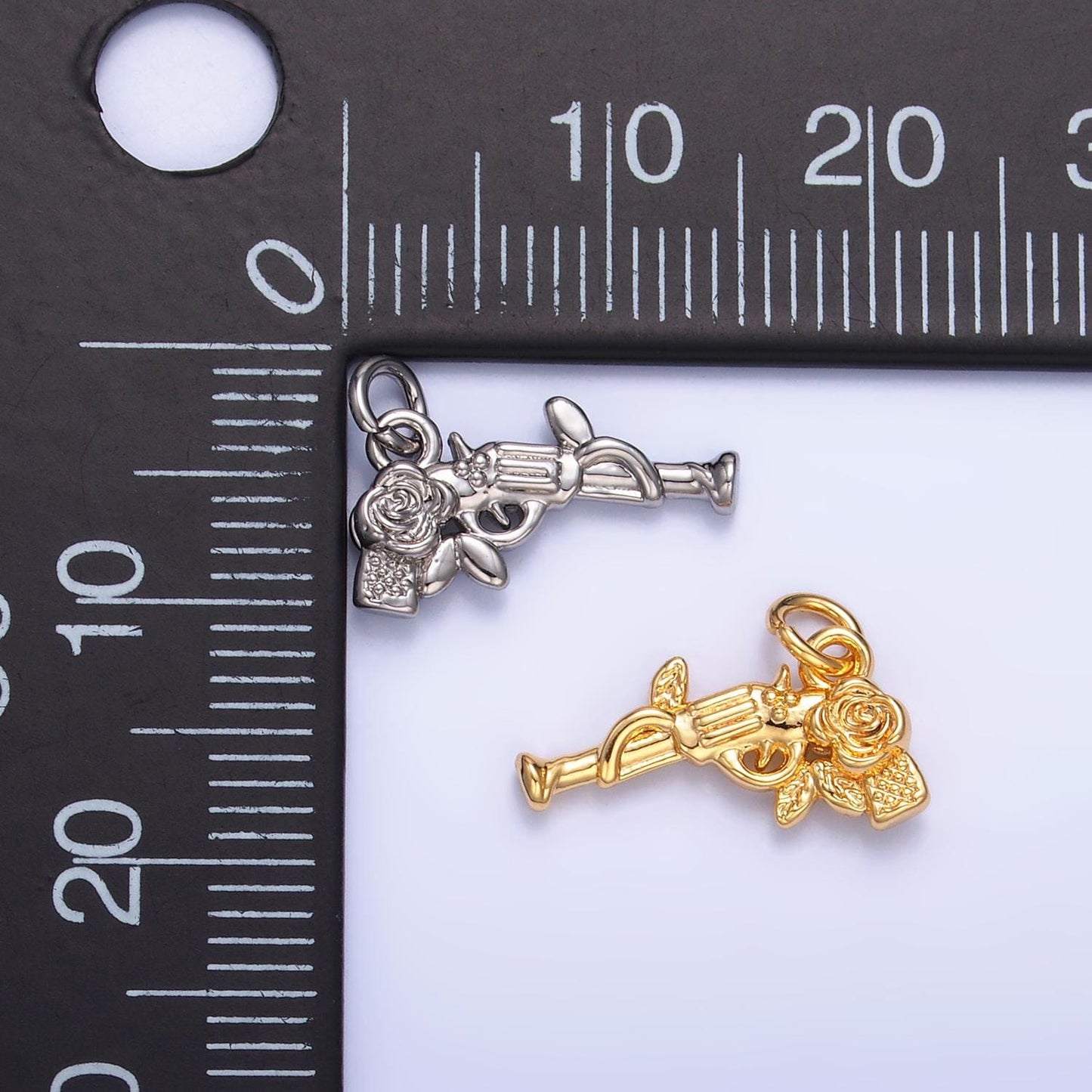 Gold Pistol Charms 24K Gold Filled Gun and Rose Charm Pendant Gun Charm Bracelet Necklace for DIY Jewelry Making Supply W345