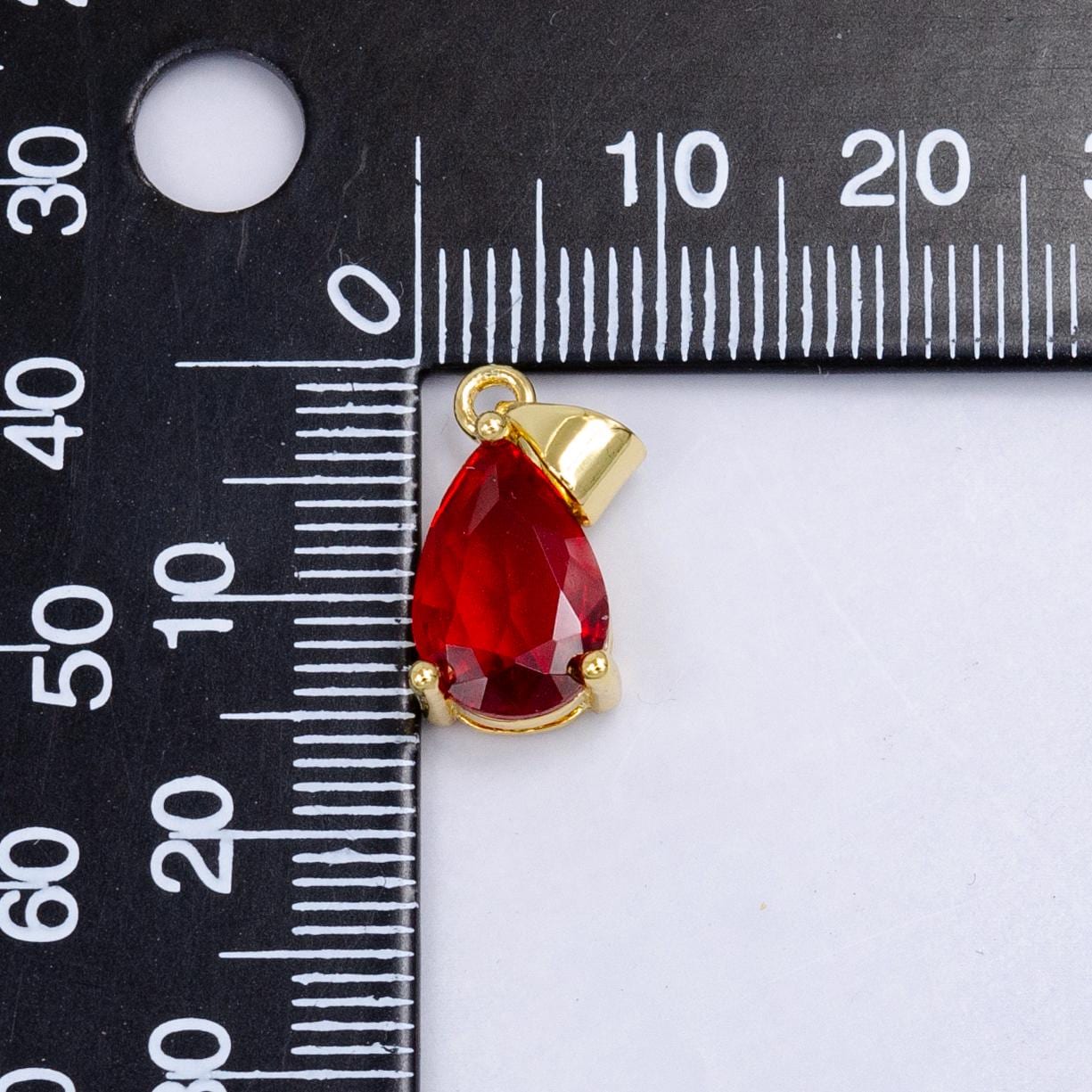 24K Gold Filled Red CZ Teardrop Small Drop Geometric Charm | I-001