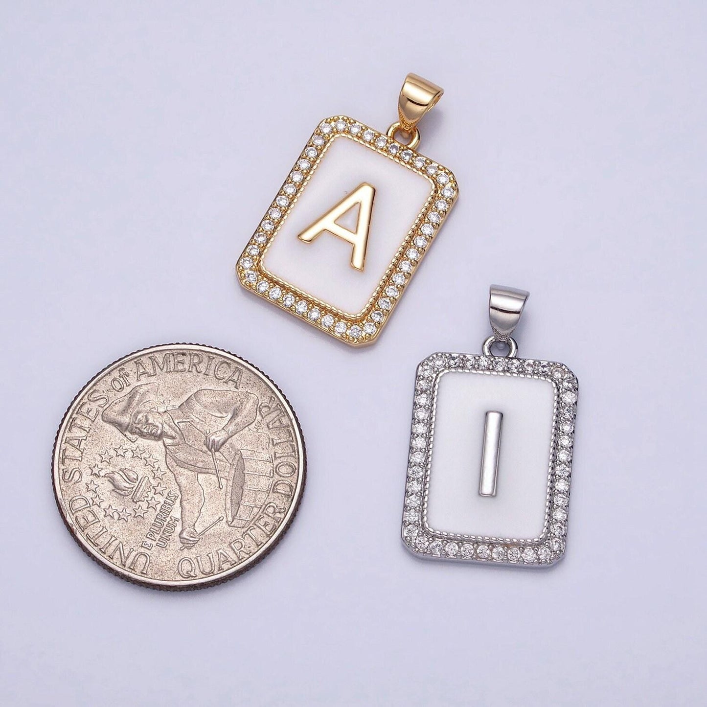 16k gold filled initial tag letter charm alphabet letter enamel micro pave tile charm pendant for necklace jewelry making a482-a494