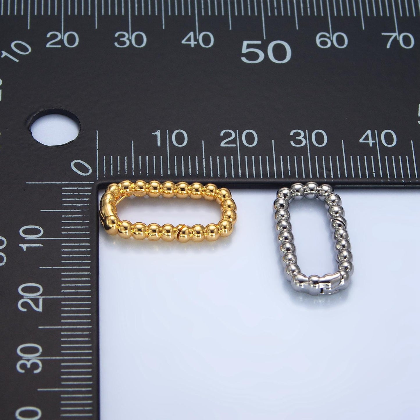 Dainty beaded oval gold push gate ring, 18.9 x 10.1 mm oval ball beaded ring charm holder enhanced link for jewelry supply z958