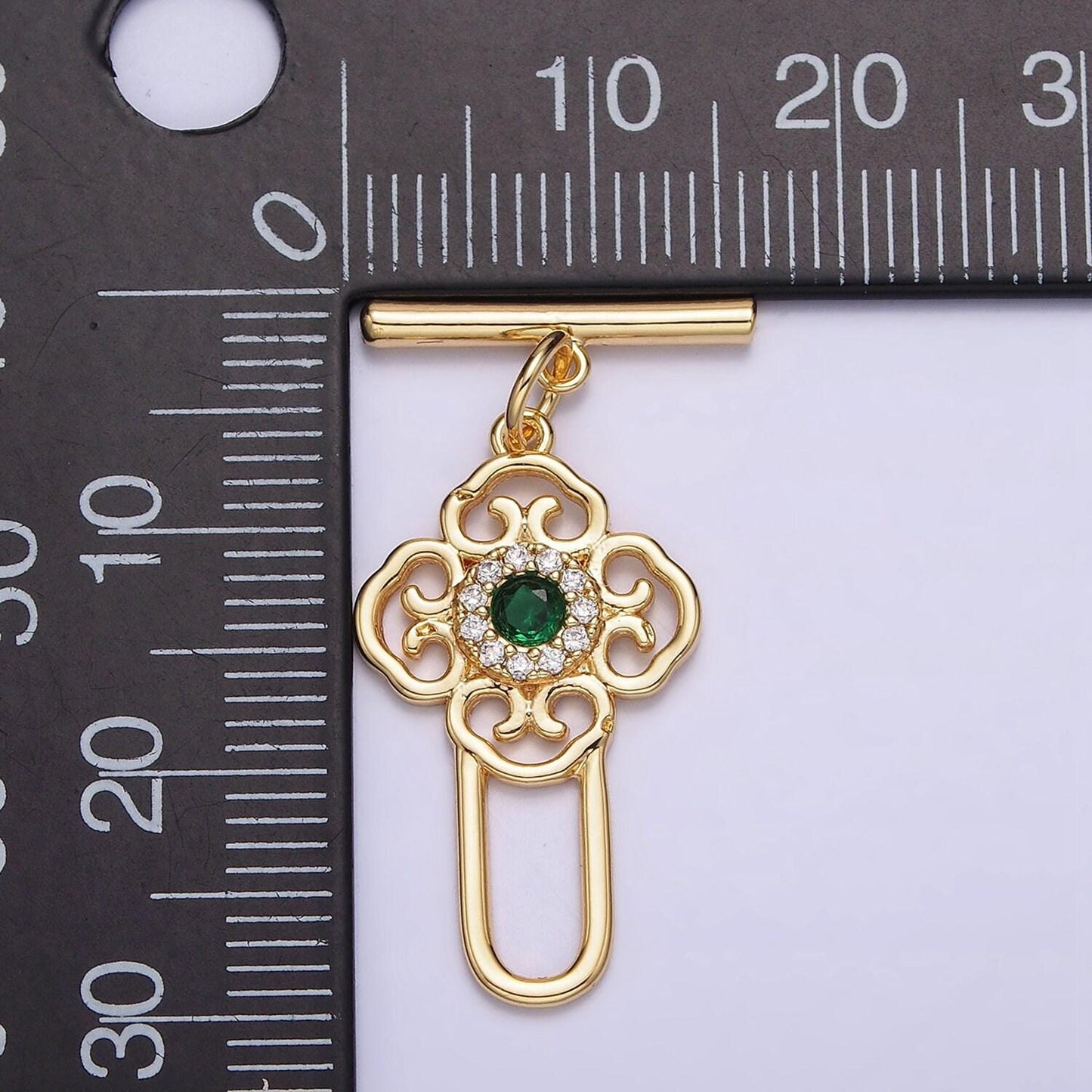 Minimalist classic gold toggle clasps gold filled ot clasp with emerald green cz stone wholesale findings z-439