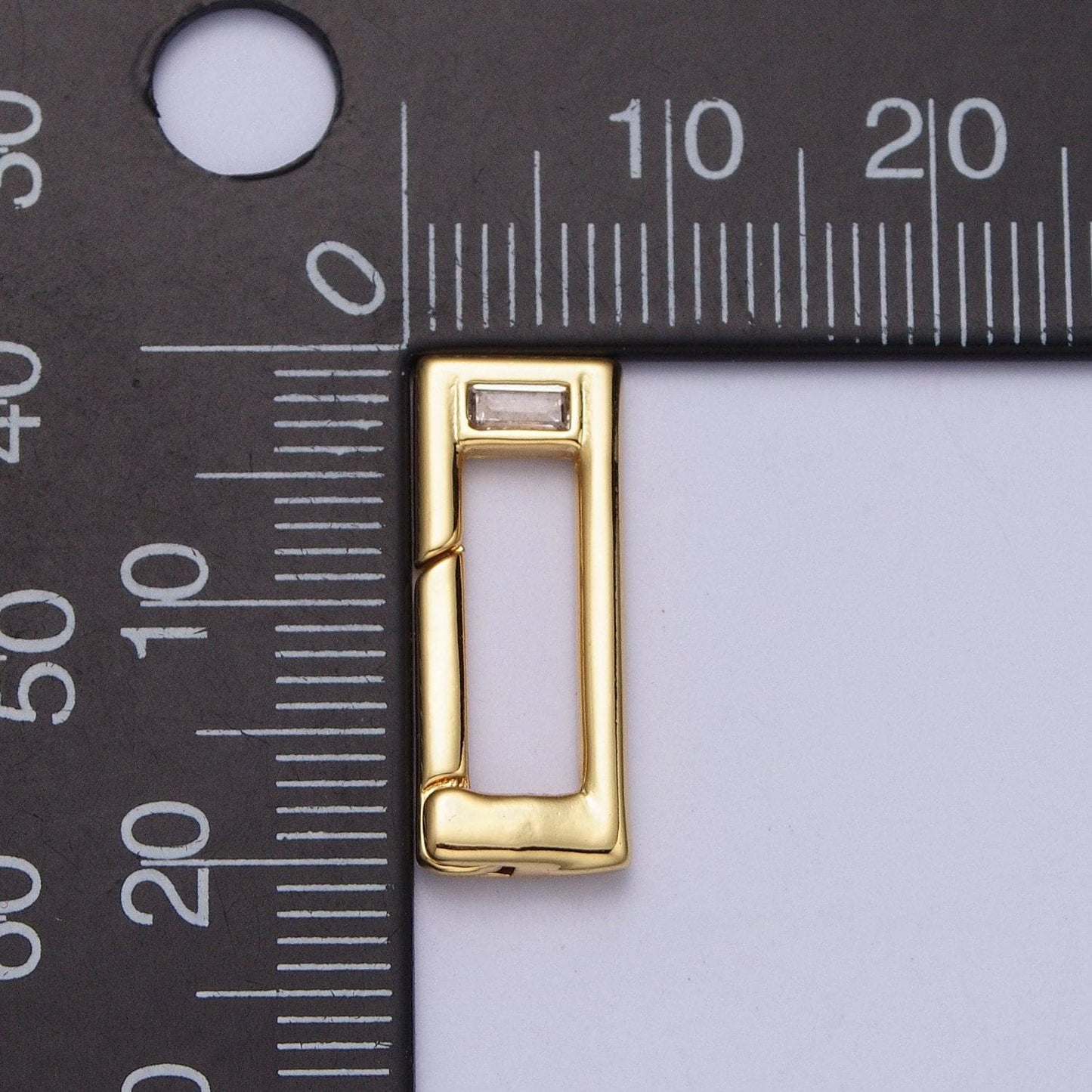 Gold rectangular clasp push spring gate ring baguette clear cz for charm holder link connector jewelry making supply| z034