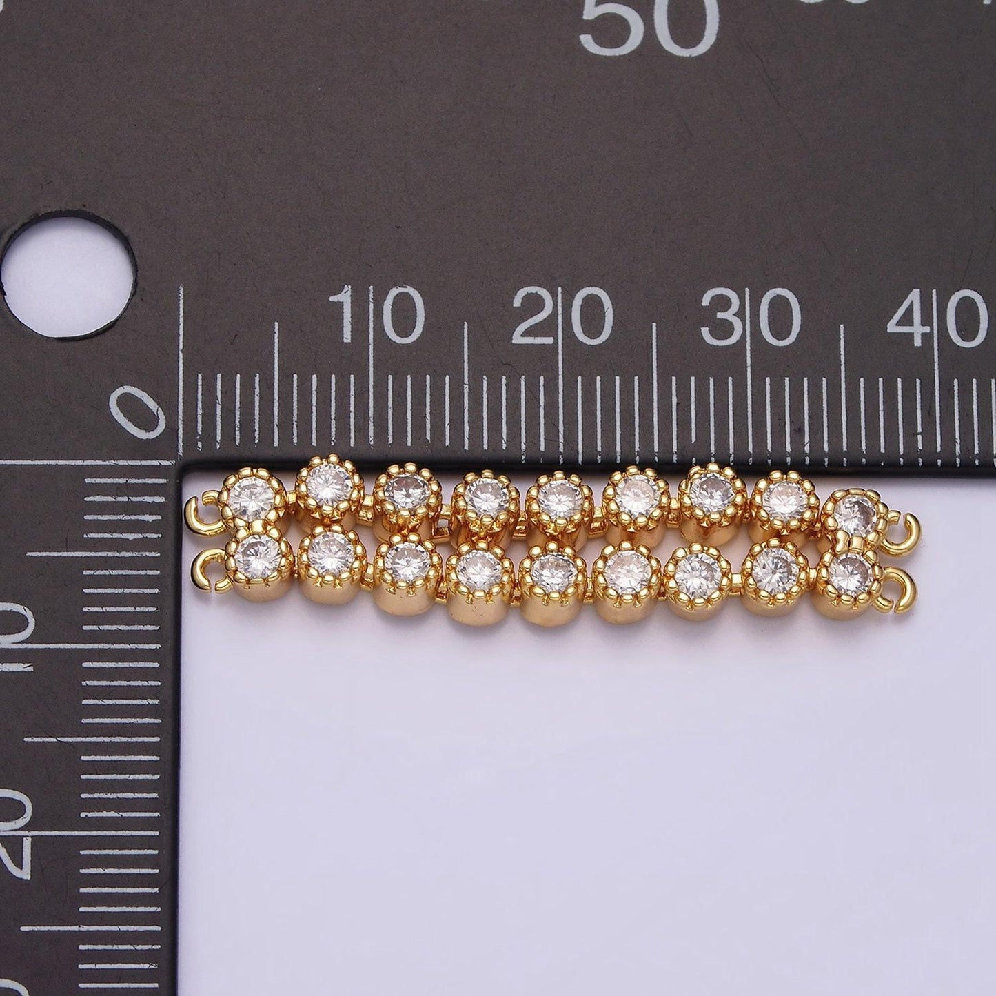 16k gold filled 37.8mm double clear round cz connector in gold & silver | y-884