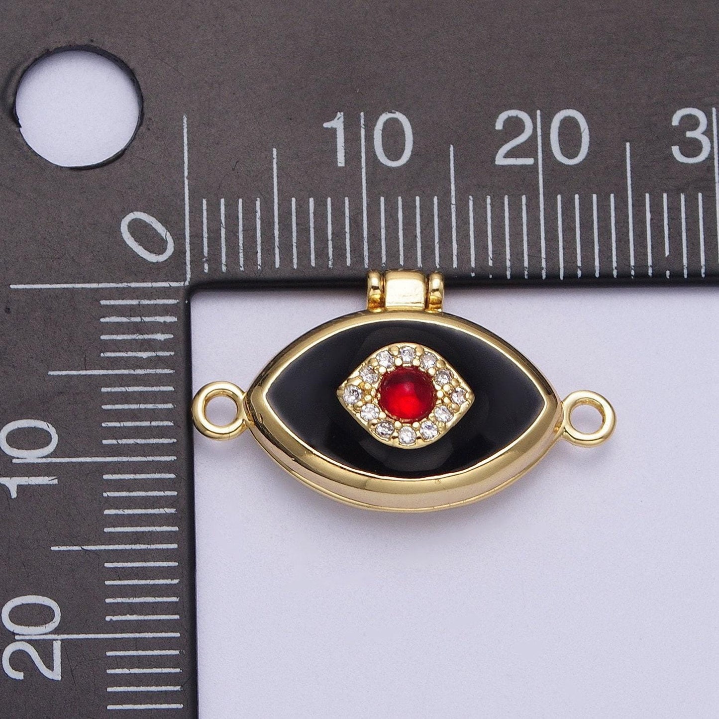 Dainty red evil eyed black, white enamel locket charm connector for bracelet necklace link connector | y645 y646