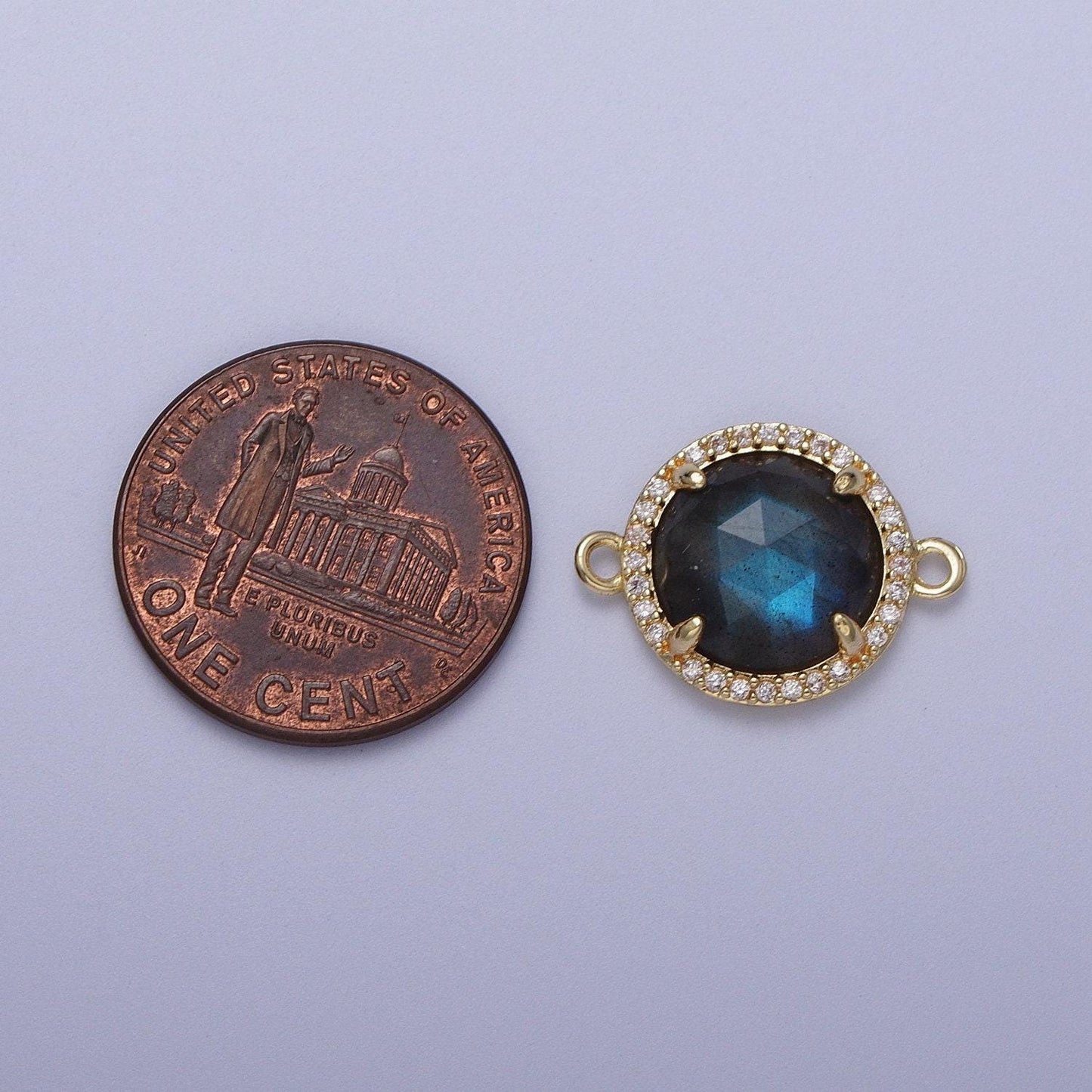 Micro paved multifaceted natural stone round charm connector double bail link connector for bracelet component | y638 - y644