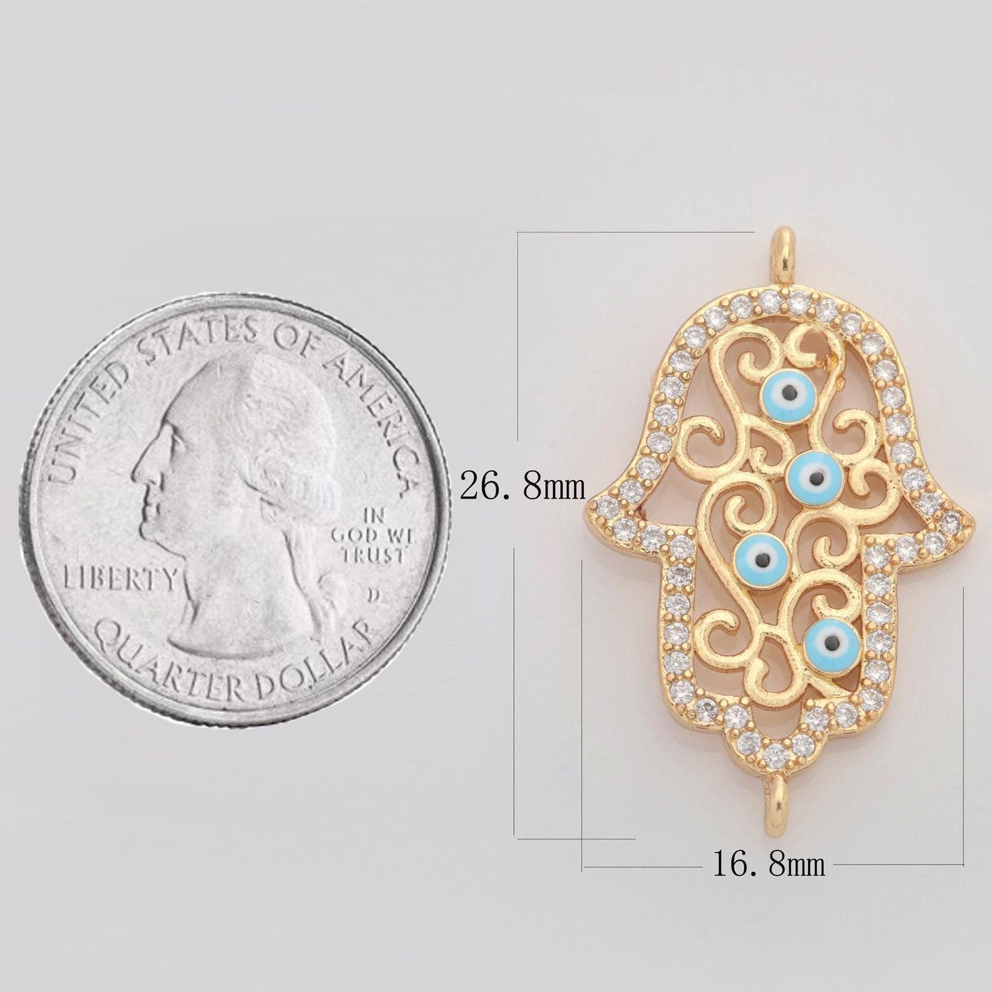 18k gold filled micro pave cz hamsa hand charm connector link evil eye earring bracelet connector for supply diy jewelry y-368