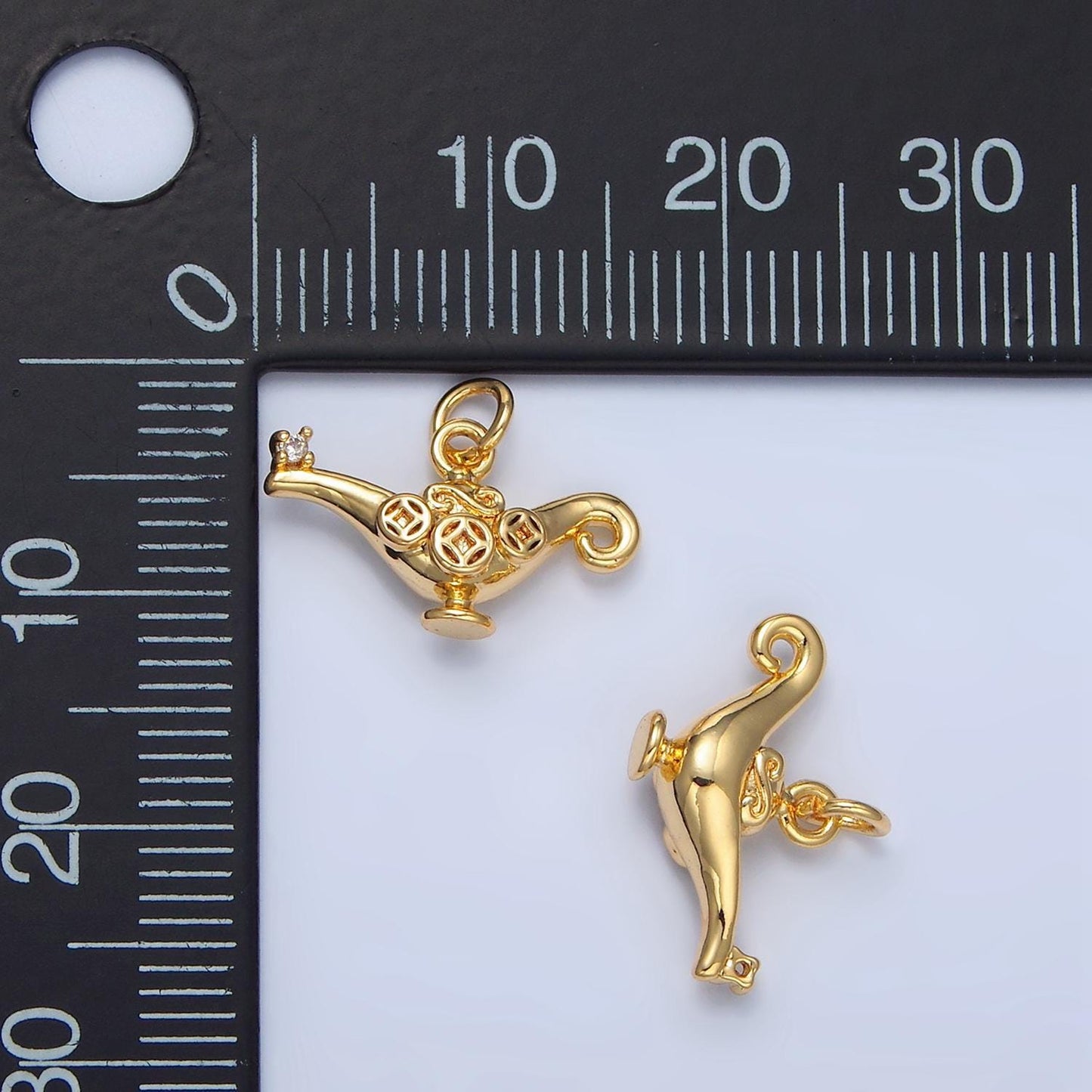 Mini multidimensional artisan genie lamp 24k gold filled charm | x-888
