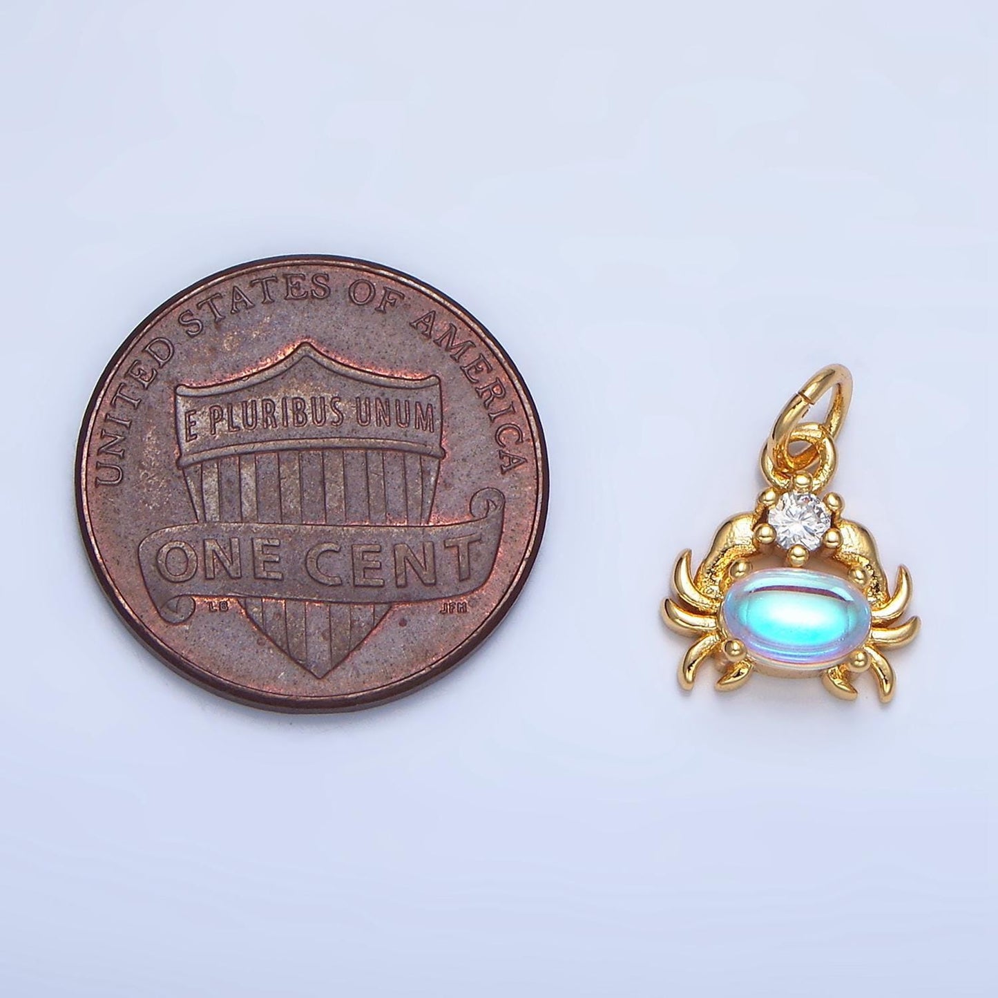 Cz blue opal gemstone crab sea animal 24k gold filled charm in gold & silver | x-878