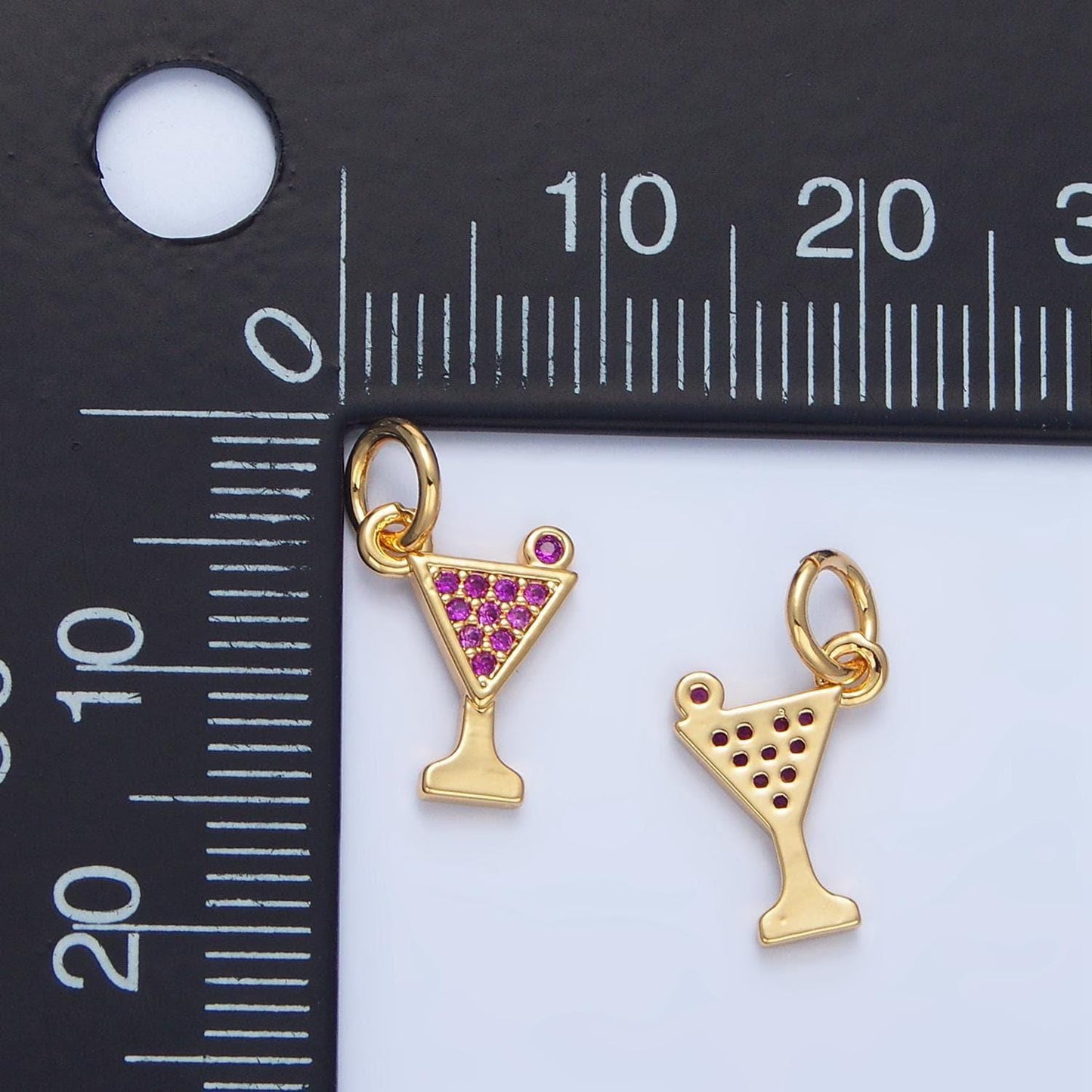 Fuchsia cz micro paved alcoholic martini drink 24k gold filled charm | x-875