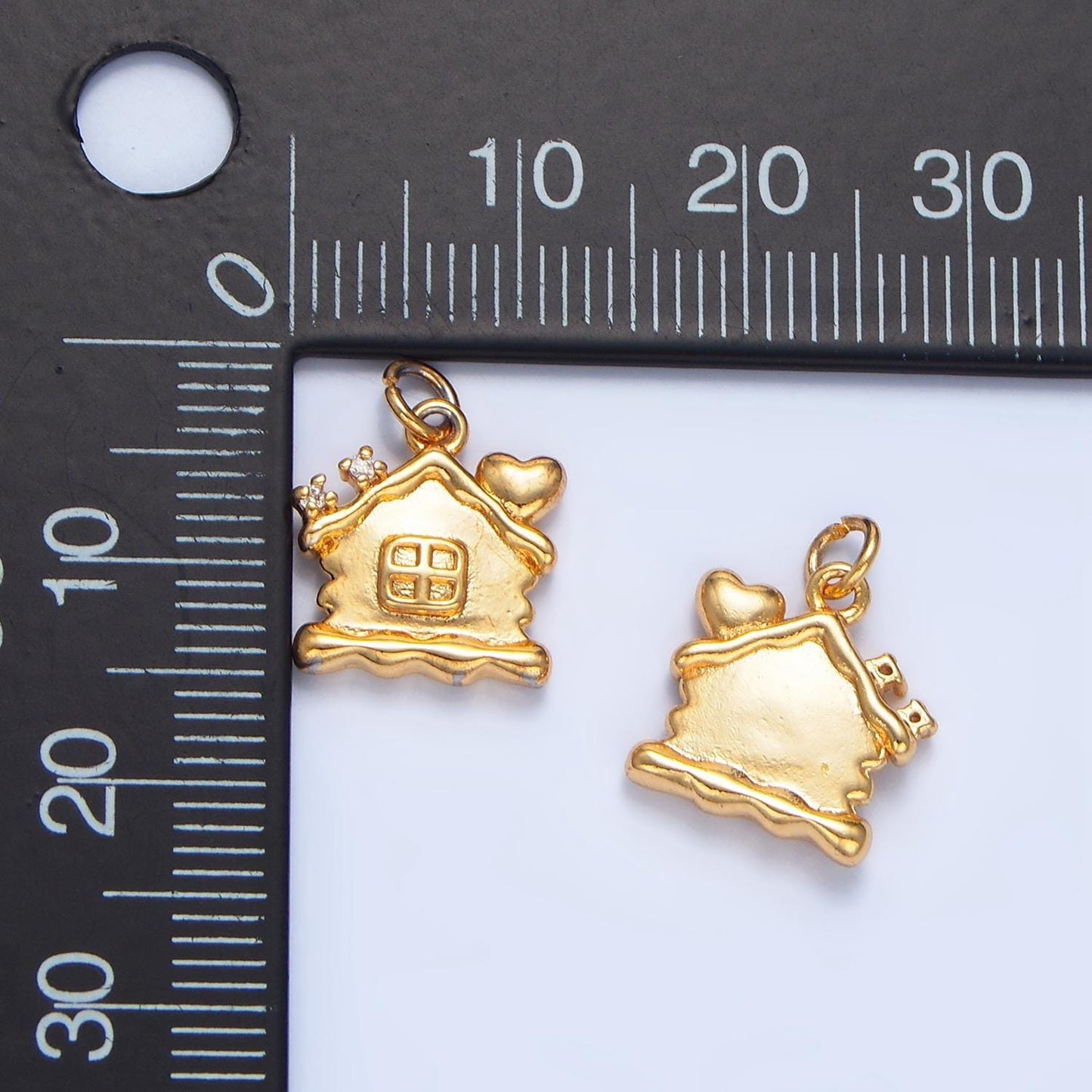 Mini cz heart molten house 24k gold filled charm | x-851