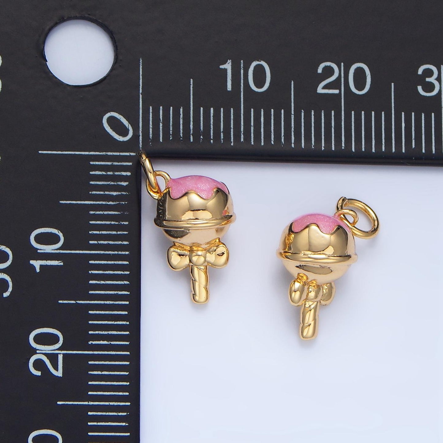 Pink top lollipop 24k gold filled enamel candy charm | x-833