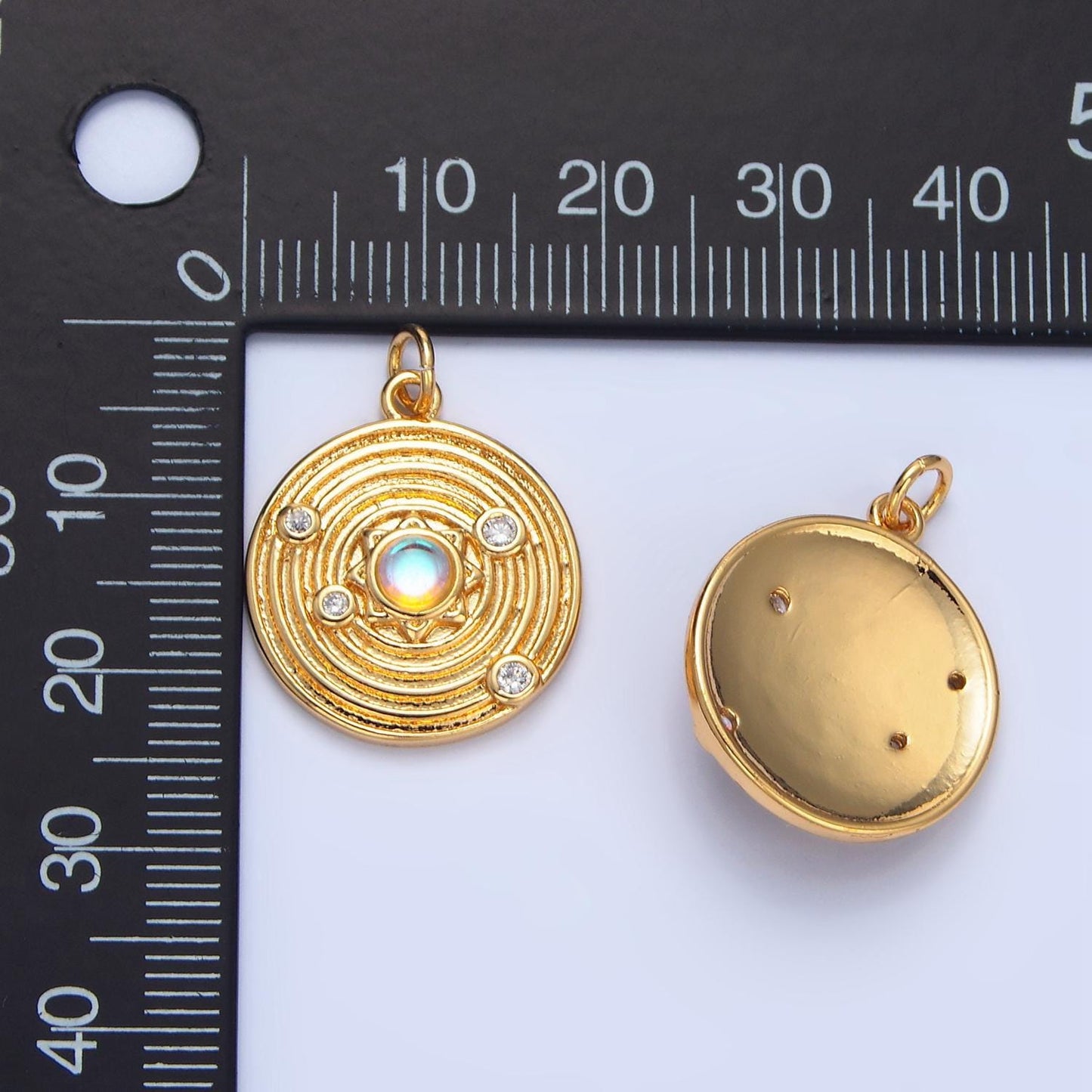 Cz celestial sun round circle 24k gold filled charm | x-818