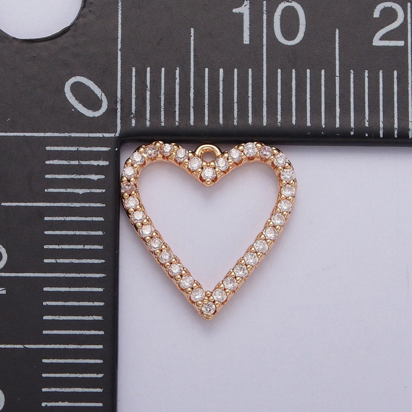 16k gold plated clear micro pave cubic zirconia heart outline pendant, gold cz stone love heart charm for bracelet necklace supply | x-815