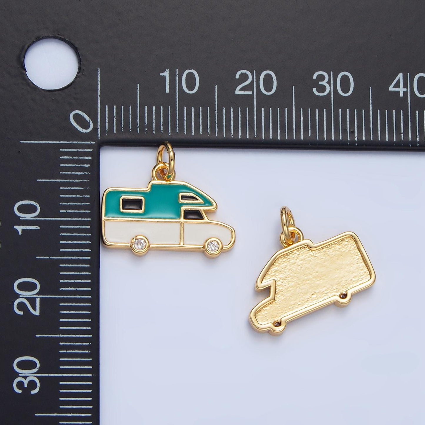 Red & teal enamel mini van 24k gold filled travel charm | x-620