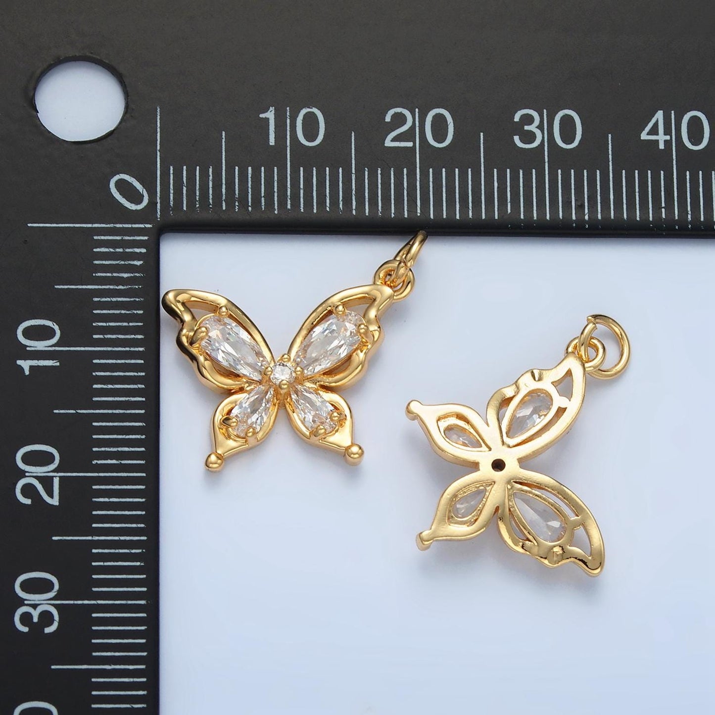 Molten gold filled butterfly cz paved animal charm | x-560