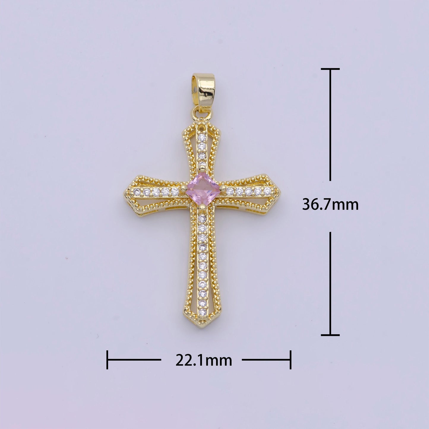 Gold multicolor cz cross pendant, 24k gold plated colored micro paved cubic zirconia cross religious charm | x-494~x-496
