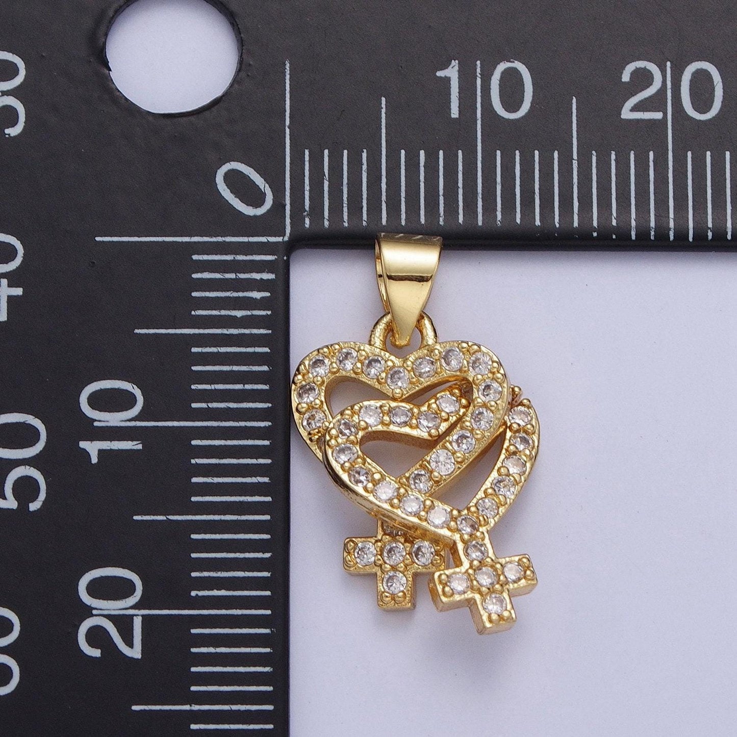 Micro pave love heart lesbian charm 24k gold filled heart-shaped lesbian jewelry, pride necklace bracelet pendant lesbian couple | x-424