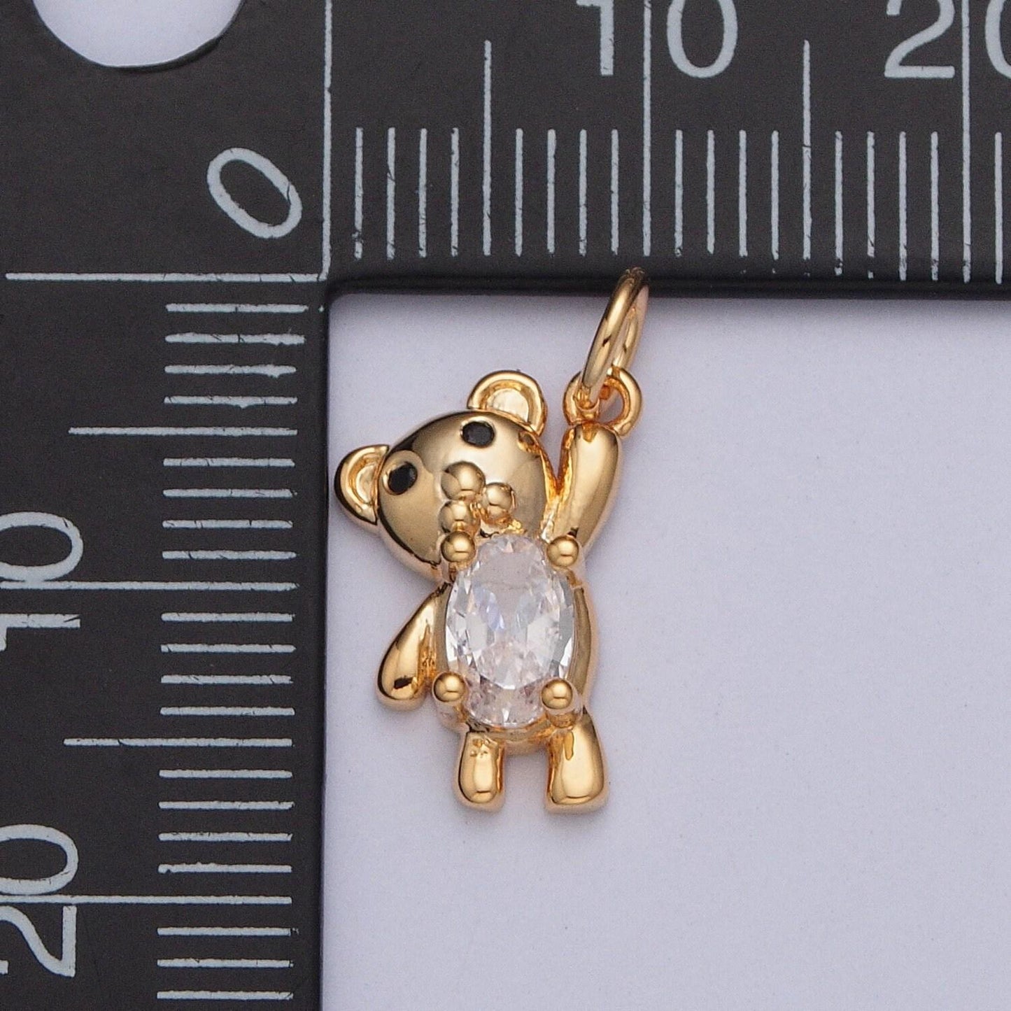 16k gold plated clear/blue arms up teddy bear with cubic zirconia stone pendant for jewelry making | x-205, x-256