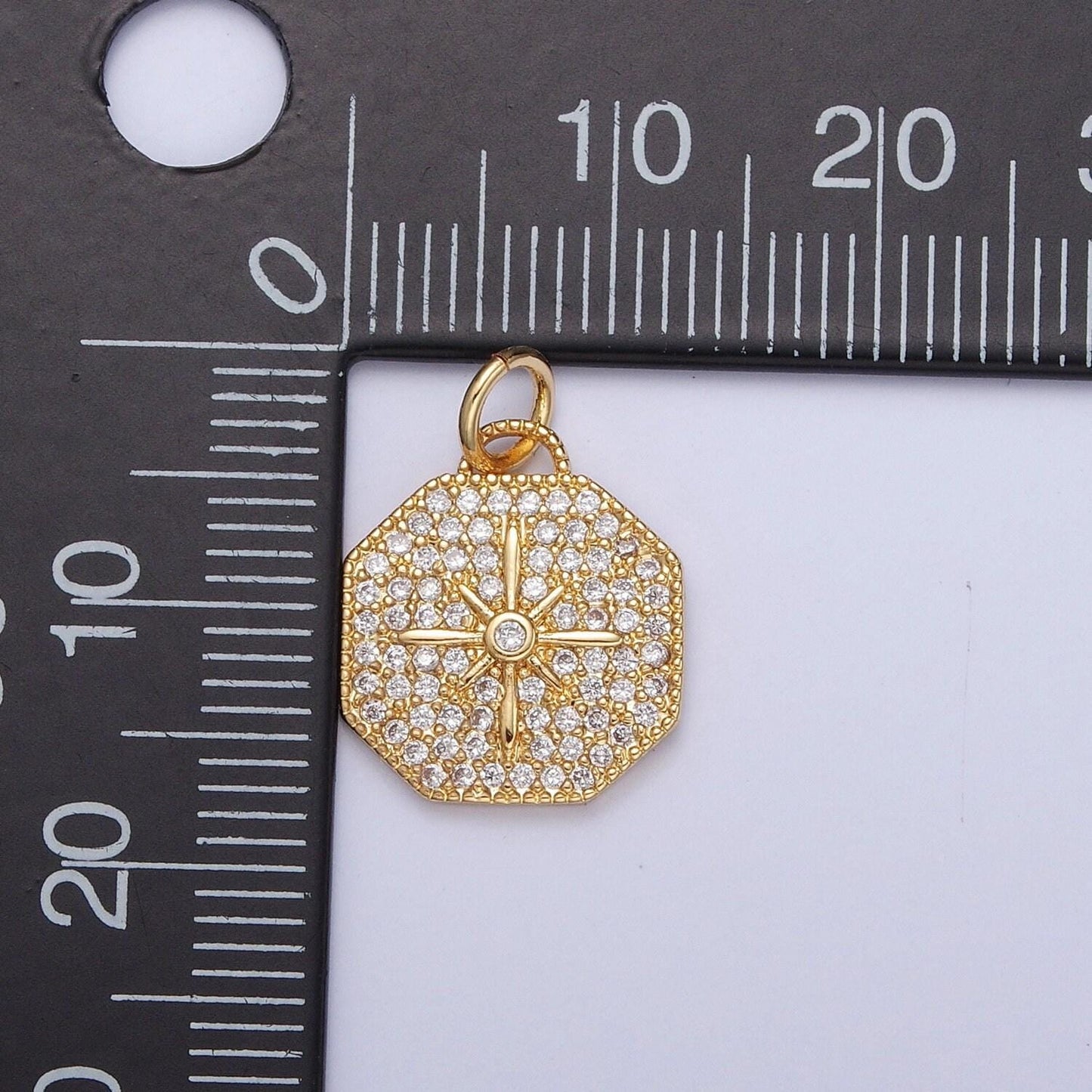 24k gold dainty starburst charms pendants -micro pave cz north star burst charm 24k gold celestial charm, necklace bracelet supply | x-114